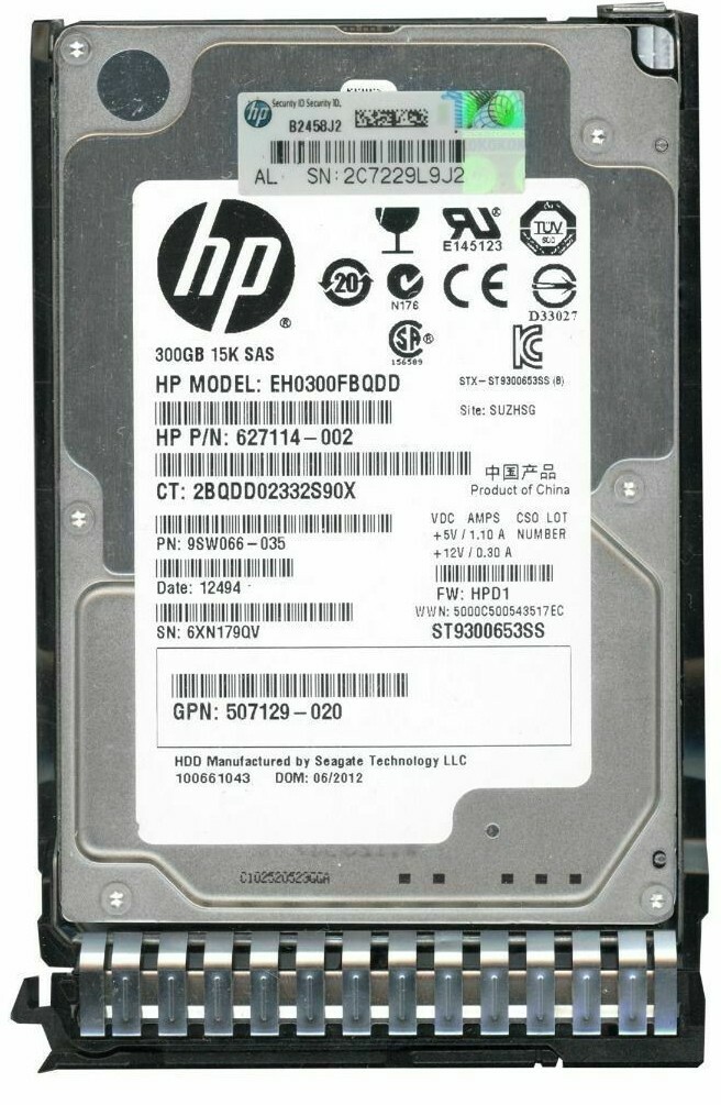 Hard Drive HP EH0300FBQDD 300GB SAS 15000RPM 6Gbps 627114-002 653960-001 2.5'' 