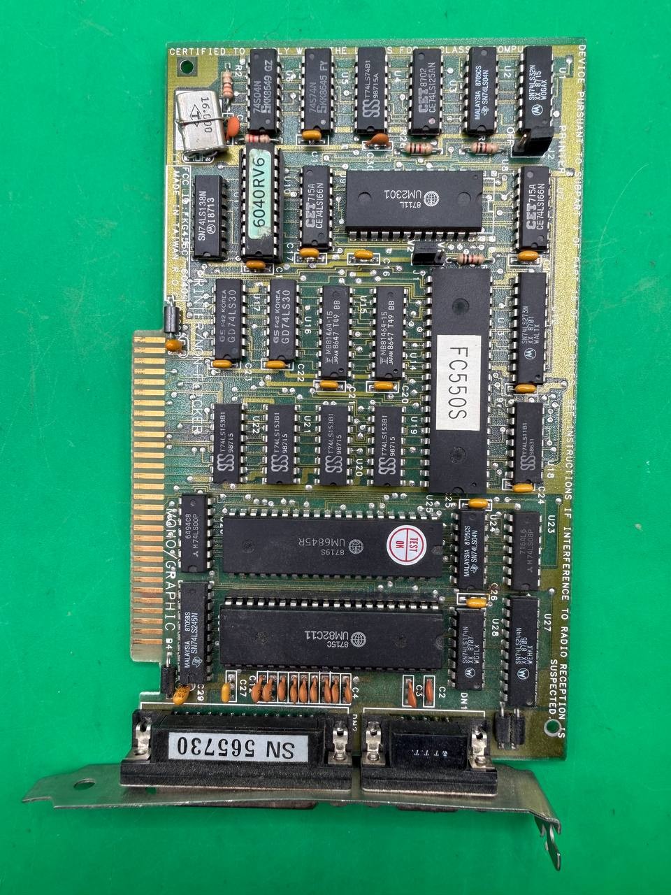 Vintage 8-Bit ISA Monochrome Graphics Adapter Card Hercules Compatible TC