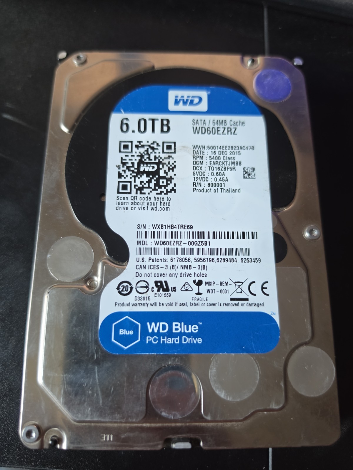 Western Digital WD Blue 6TB SATA 64MB 3.5" WD60EZRZ *DEFECTIVE*PARTS ONLY*