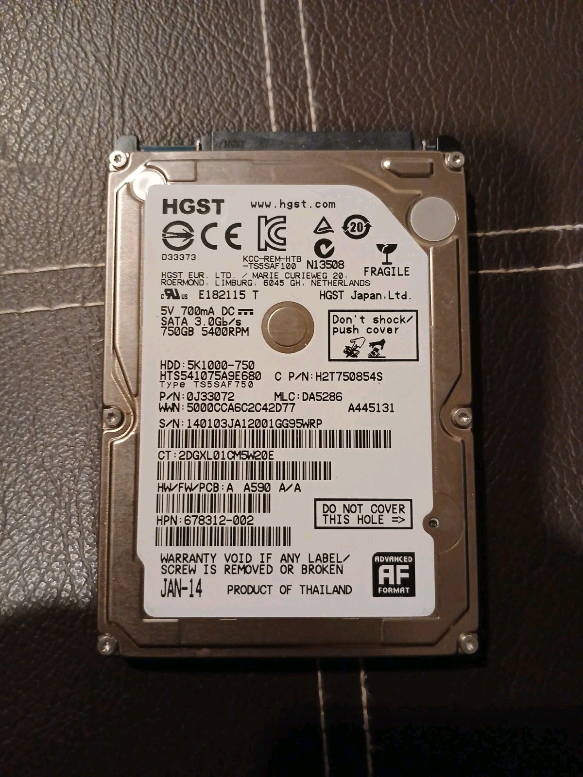 HGST TravelStar 5K1000 HTS541075A9E680 750 GB 2.5" SATA II Laptop Hard Drive