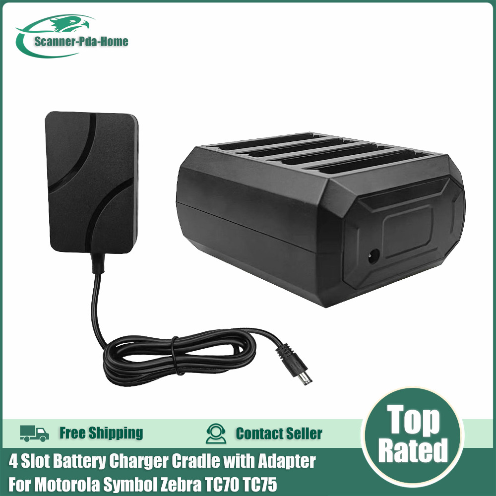 4 Slot Battery Charger Cradle with Adapter for Motorola Symbol Zebra TC70 TC75