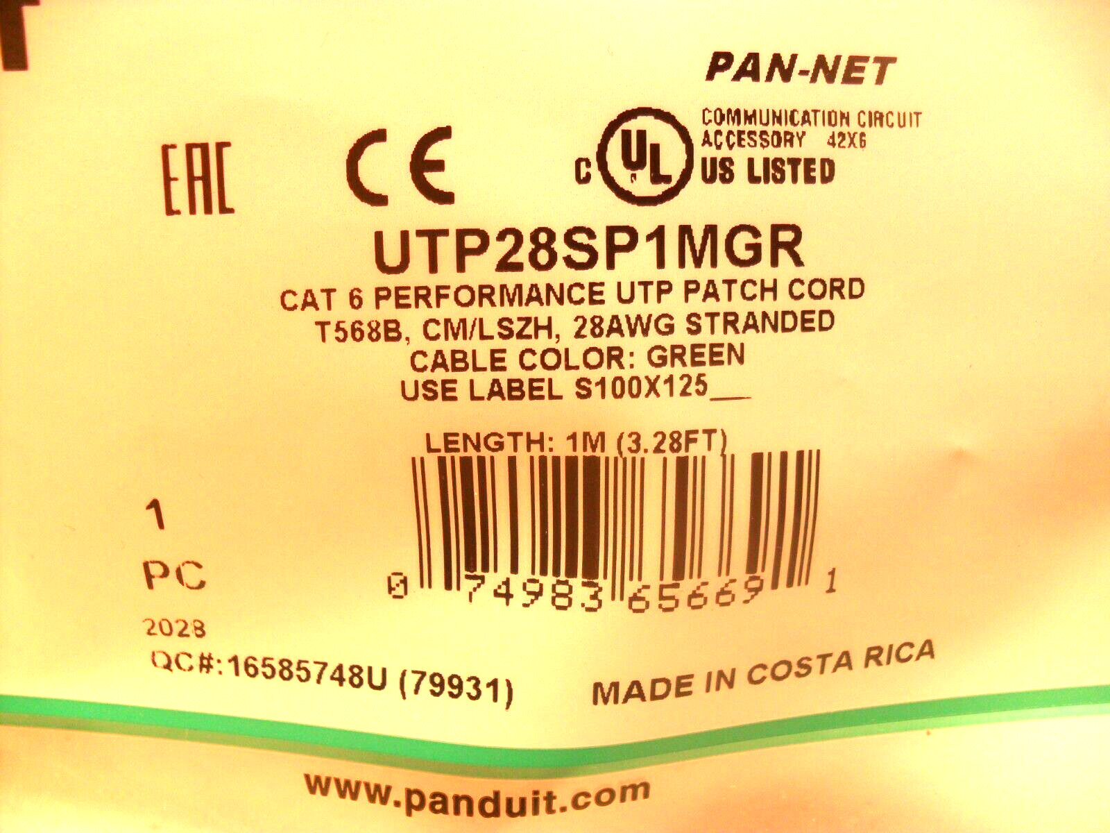 Panduit UTP28SP1MGR Ethernet Cables / Networking Cables Sealed Factory