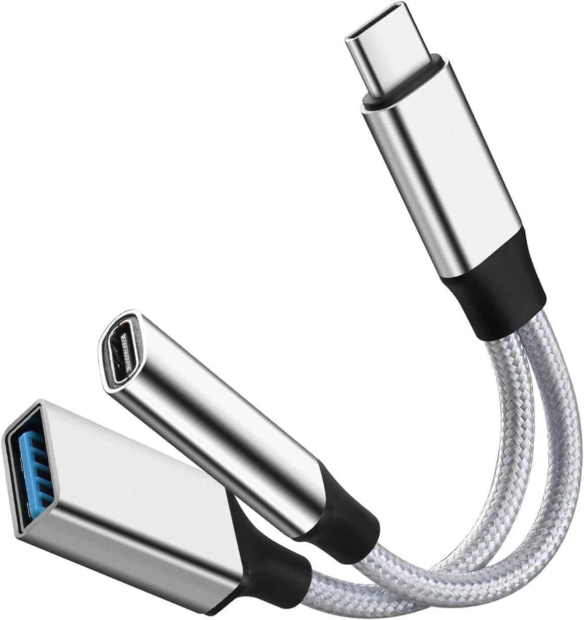 USB C OTG Charging Adapter, 2 in 1 USB-C Splitter, Short Type C Charging Cabl...