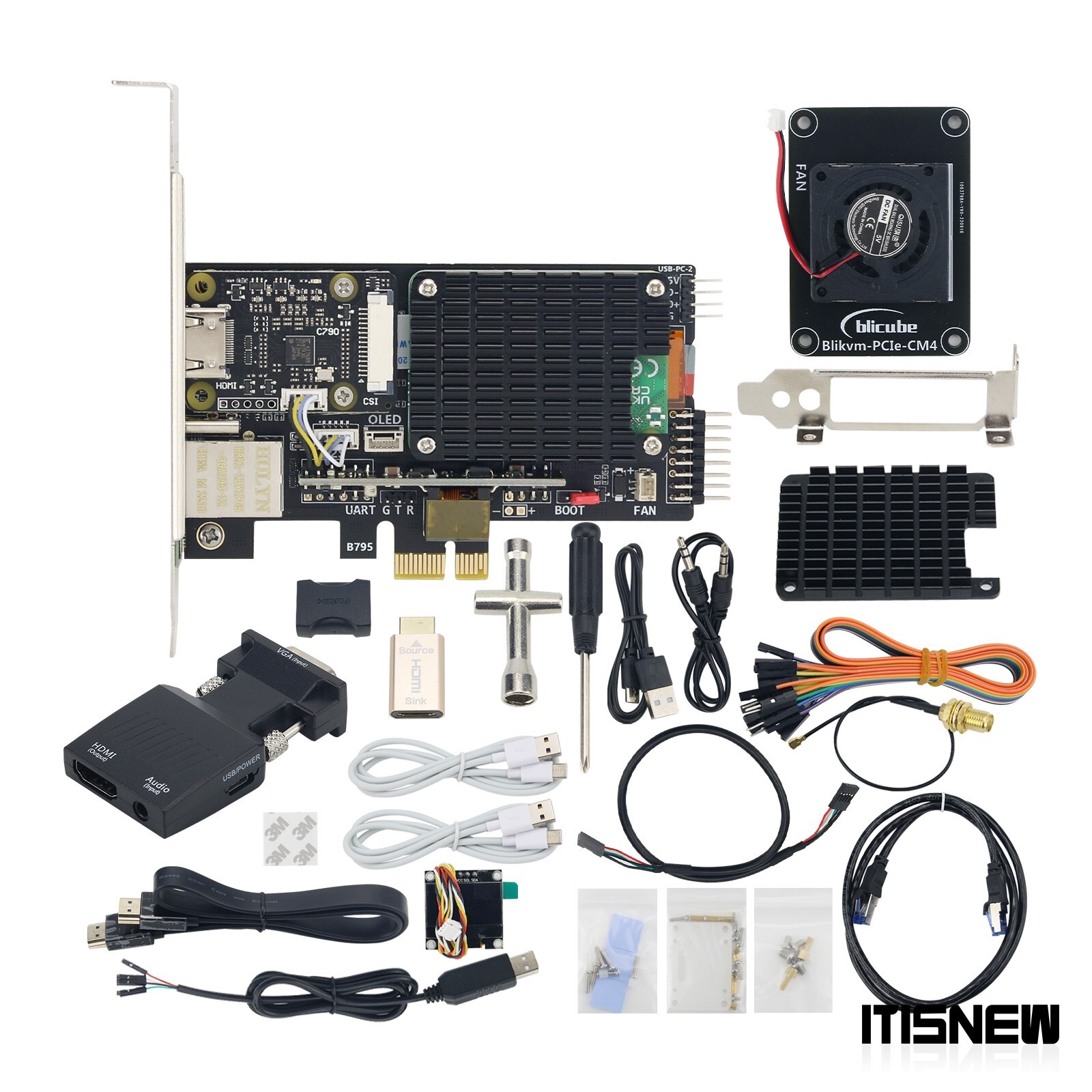 Blikvm PCIe Add-in Card w Cooling Fan and OLED Display BLIKVM PCIe Card Version