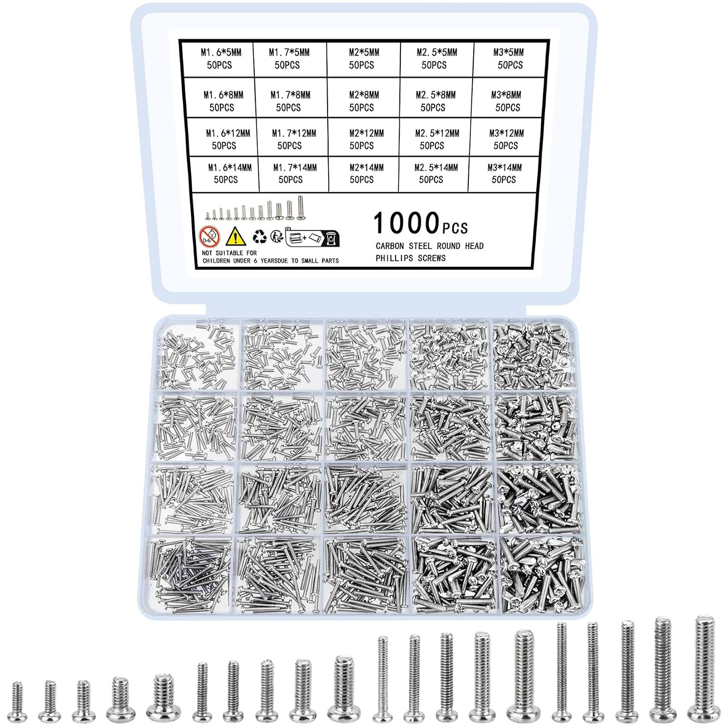 M1.6 M1.7 M2 M2.5 M3 Round Head Mini Electronics Small Screws 1000 Pcs
