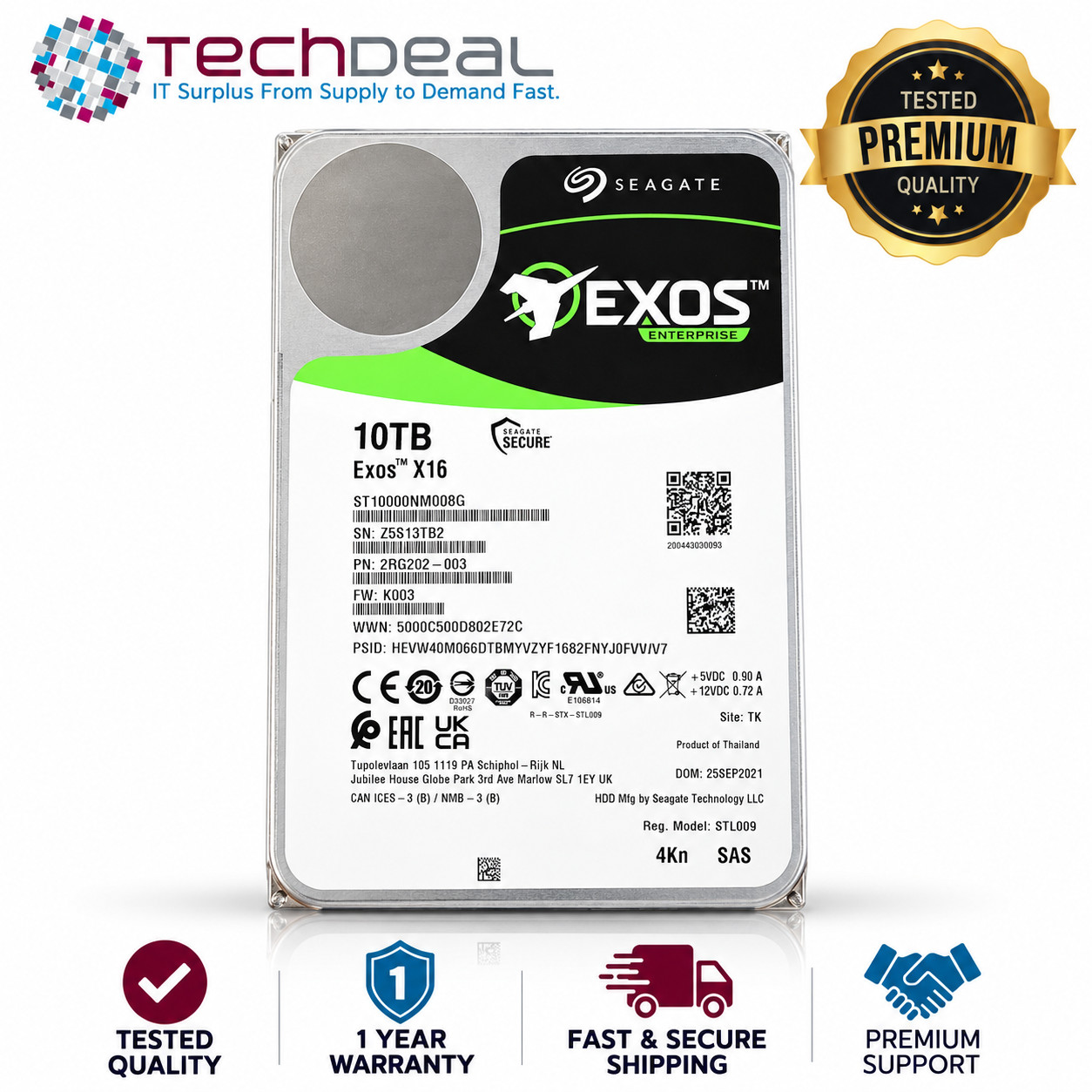 Seagate Exos X16 10TB 3.5" SAS 12Gb/s Enterprise HDD ST10000NM008G Dell HP Serve