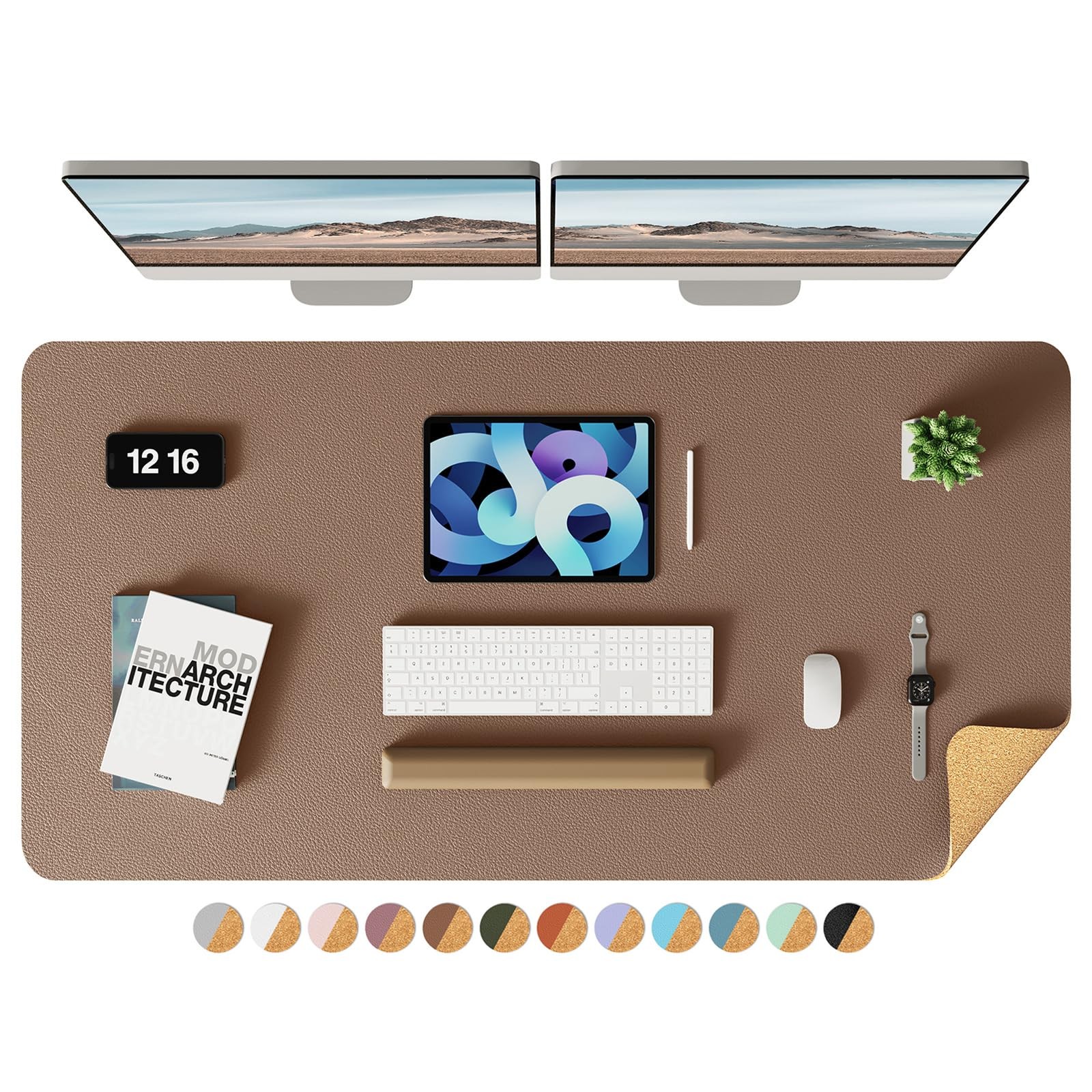 YSAGi Double-Sided Desk Pad, Leather Desk Mat, Eco Cork Desk Pad Protector,La...