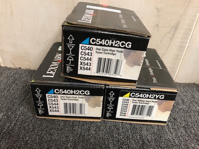 3 Lexmark C540 Toners: 2x C540H2CG Cyan  & 1x C540H2YG YELLOW SEALED BOXES