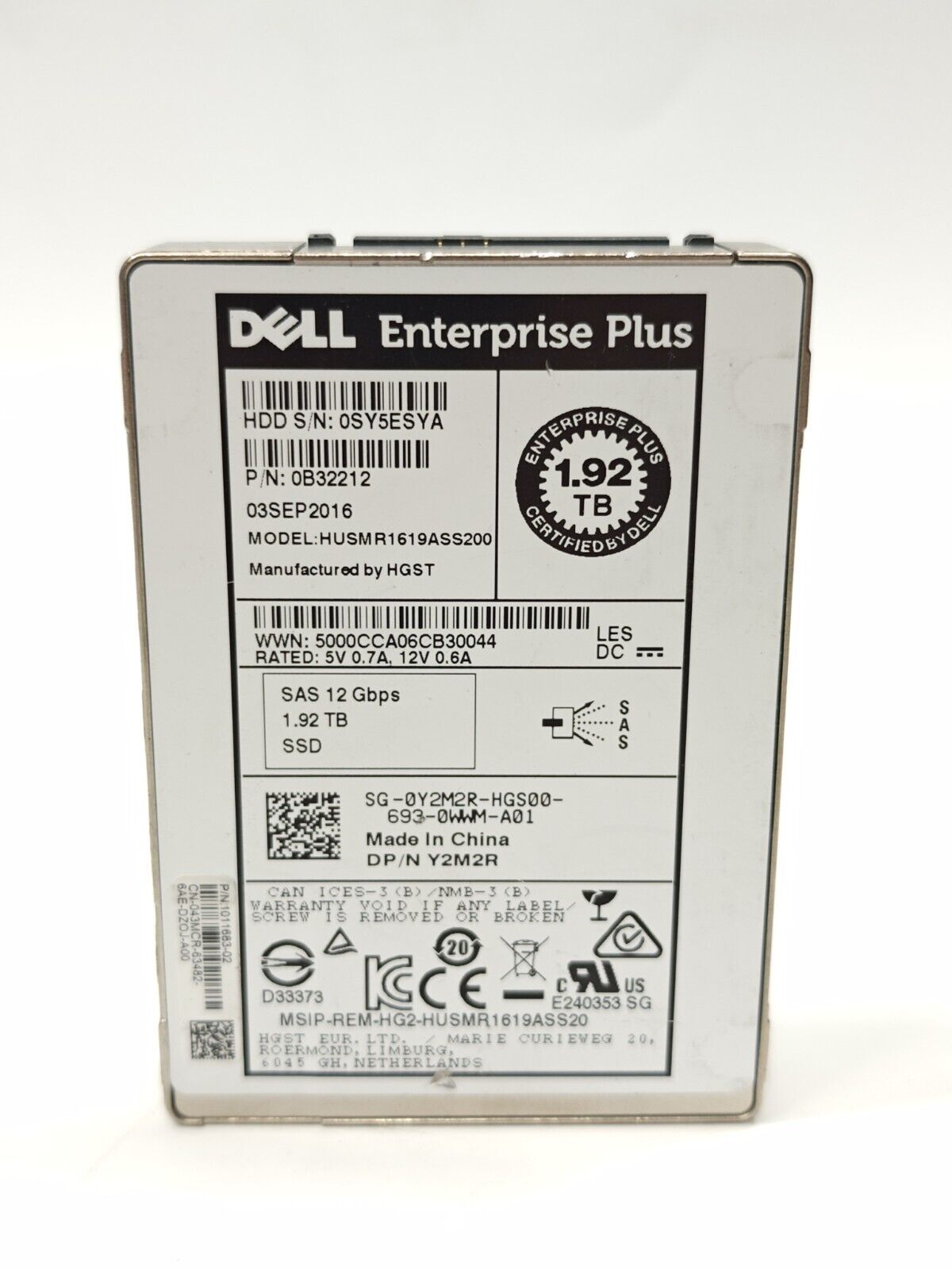 Dell Enterprise Plus HGST 1.92TB SAS 12G SSD MLC - HUSMR1619ASS200