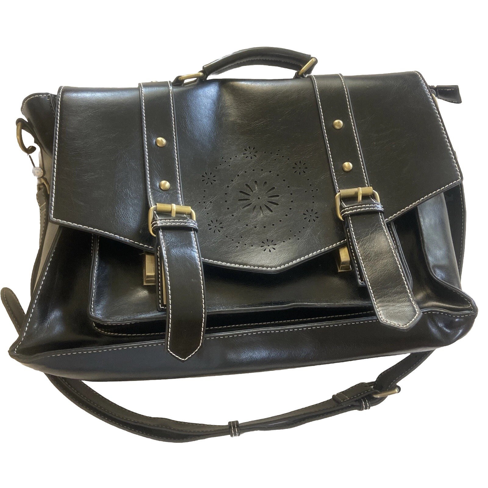 ECOSUSI Women's Crossbody  Briefcase  Black Faux Leather Messenger Bag Laptop