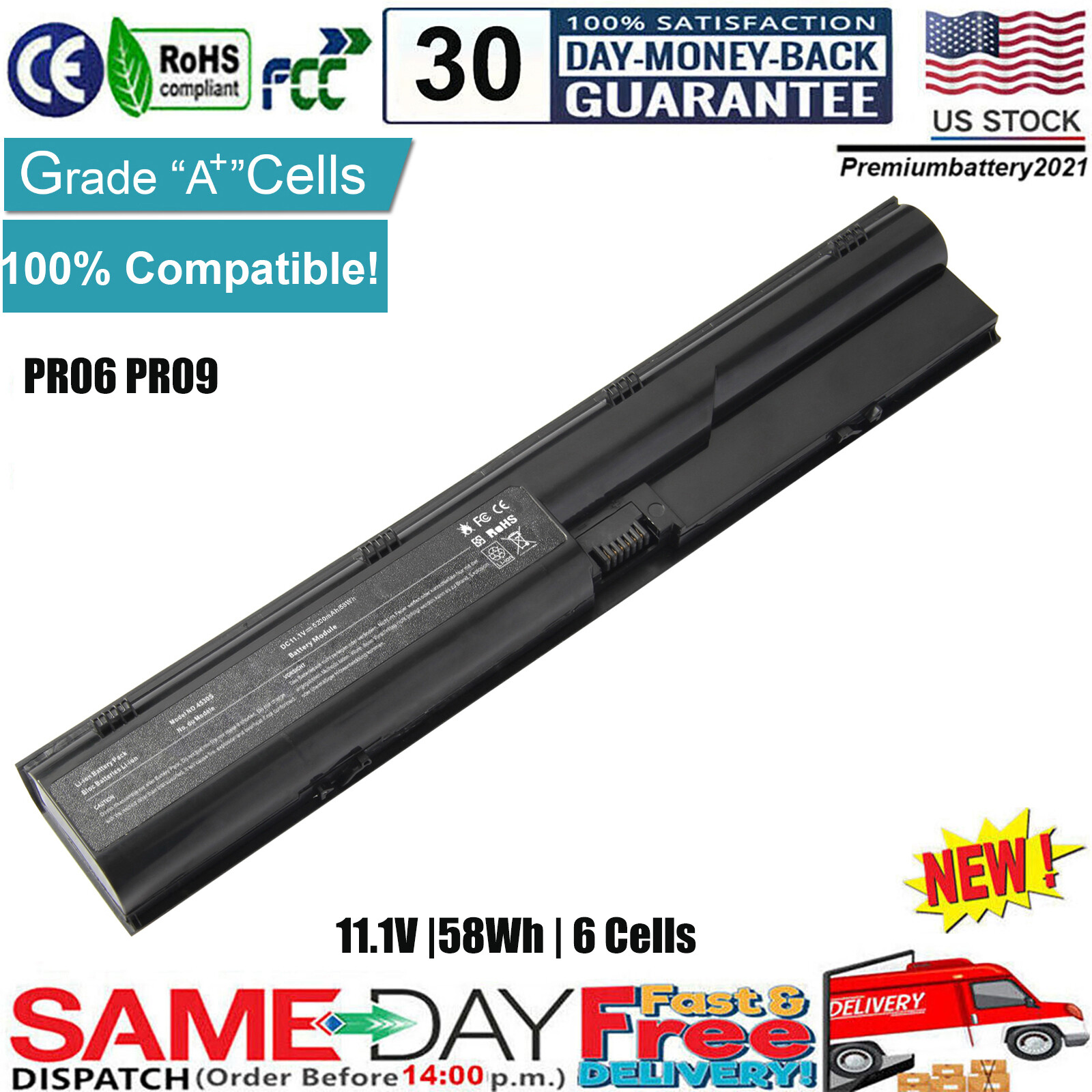 Battery for HP ProBook 4330s 4331s 4430s 4431s 4435s 4436s 4440s 4441s PR06 US