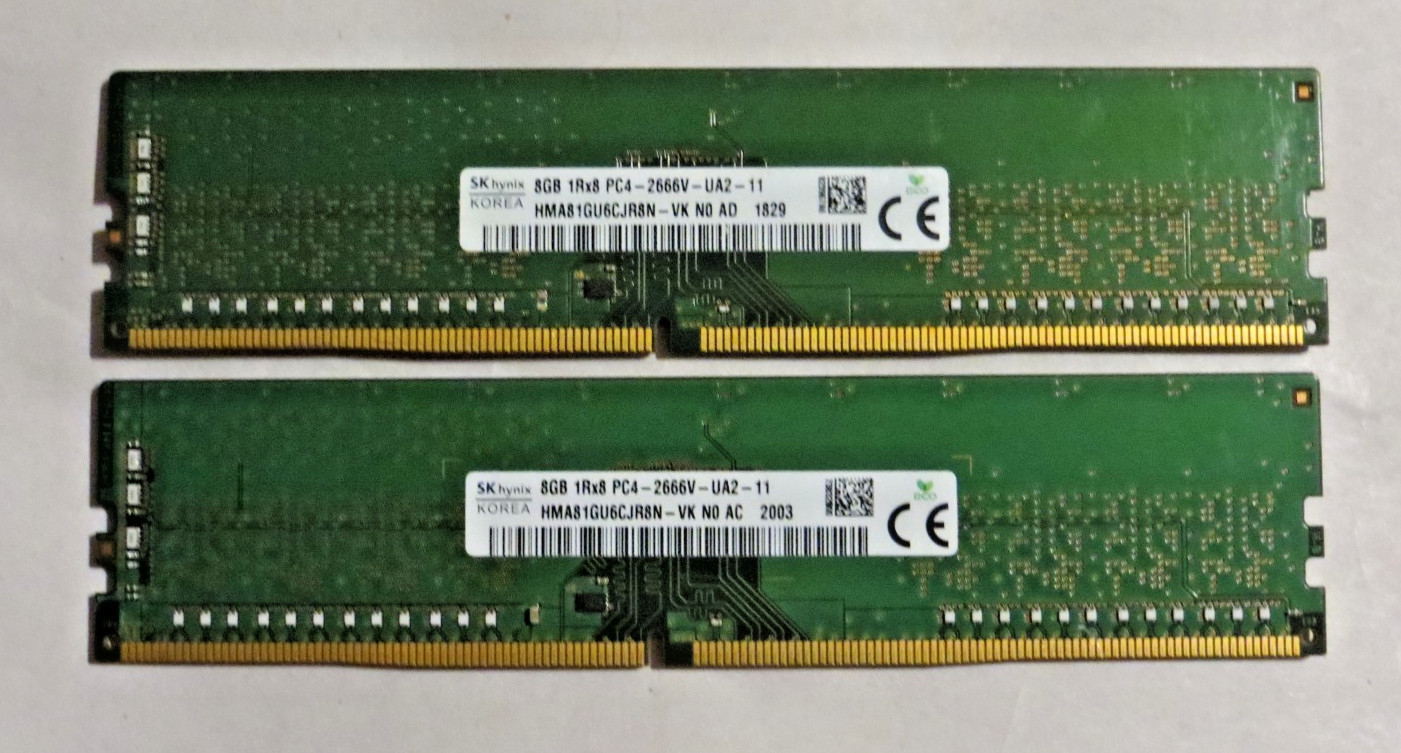 16GB Kit 2x8GB DDR4 2666MHz PC4-21300 Desktop RAM SK Hynix HMA81GU6CJR8N-VK