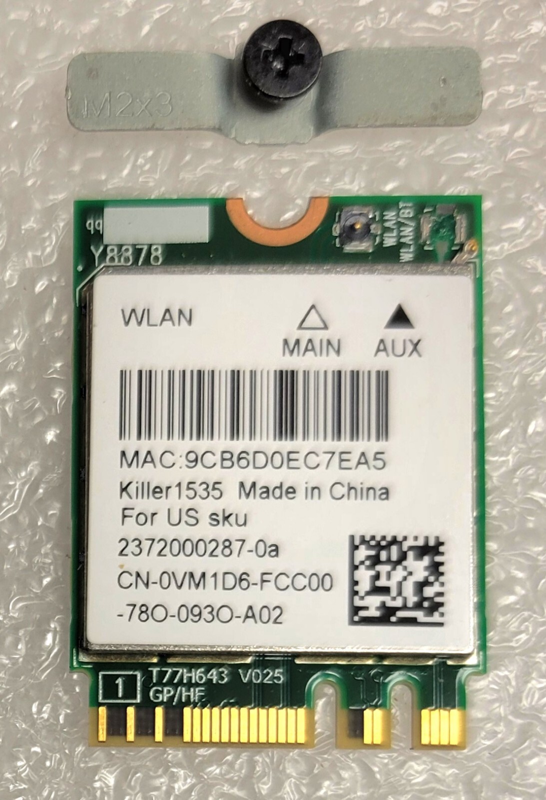 Genuine Dell XPS 13 9360 Wireless Killer 1535 AC WiFi Card w/Bluetooth 4.1 Vm1d6