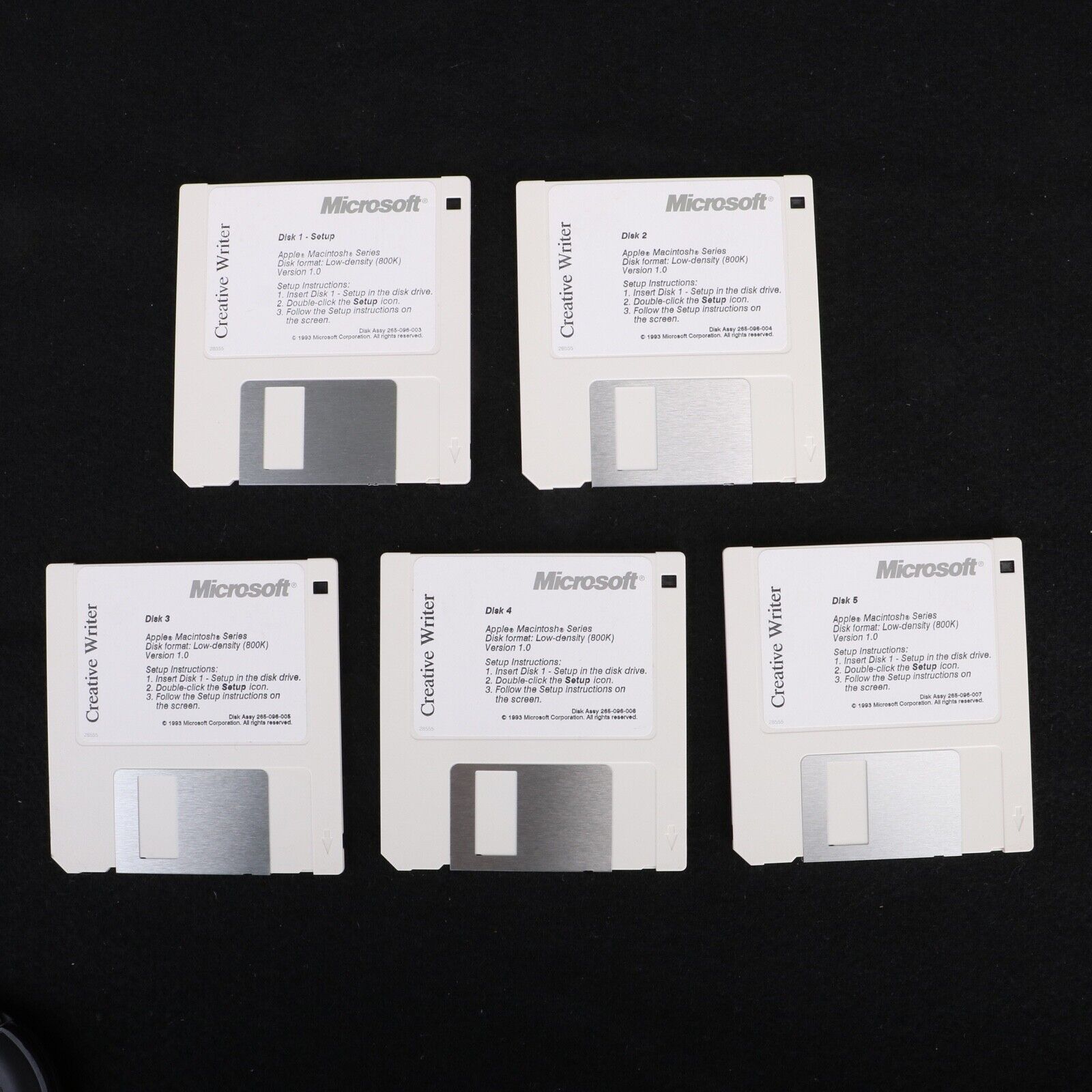 Microsoft Creative Writer For Apple Mac 5 Disk Set 3.5 HD Floppy Disk