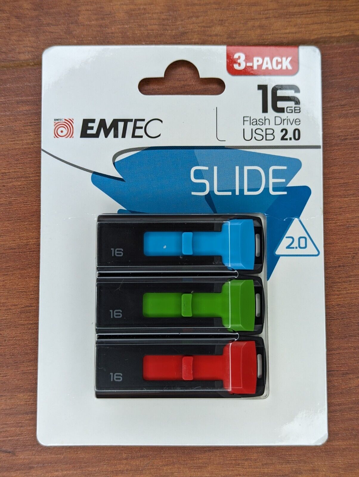 EMTEC SLIDE FLASH DRIVE 3 Pack USB 2.0 16 GB BLUE, GREEN, RED BRAND NEW SEALED