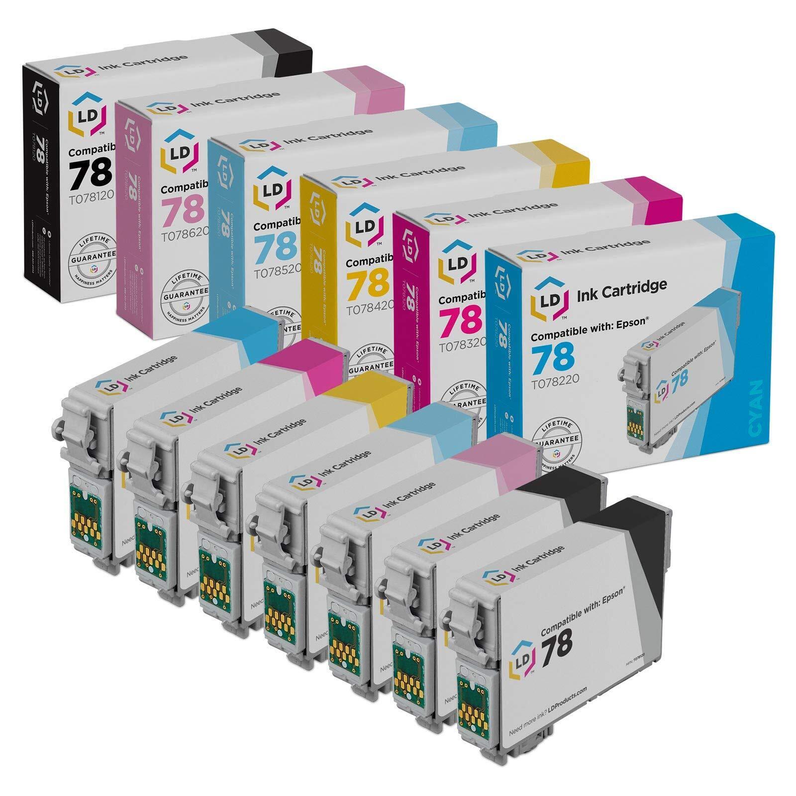 LD T078 Black and Color Ink Cartridges Set of 7 for Epson T078 #78  RX580 RX595