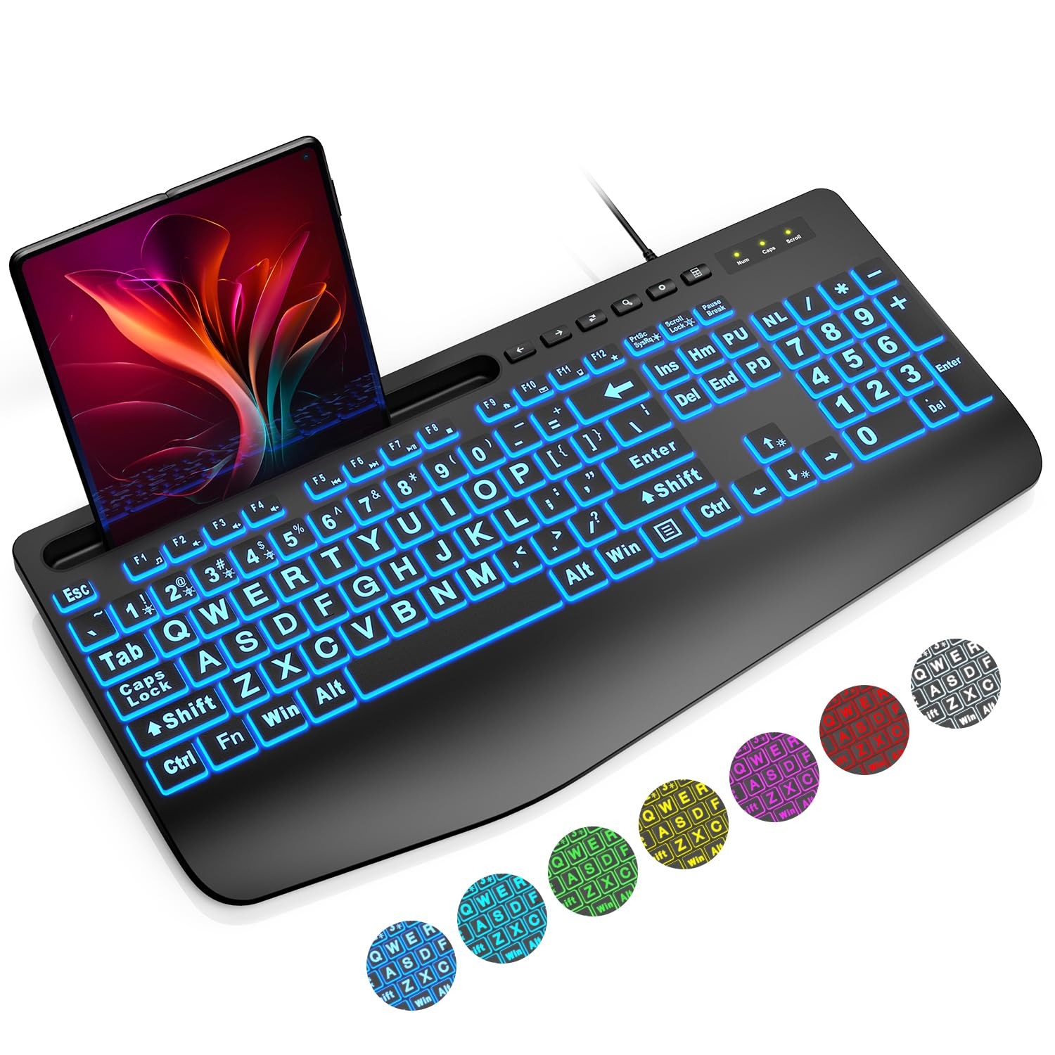 SABLUTE Large Print Backlit Computer Keyboards, Wired Lighted USB Keyboards with