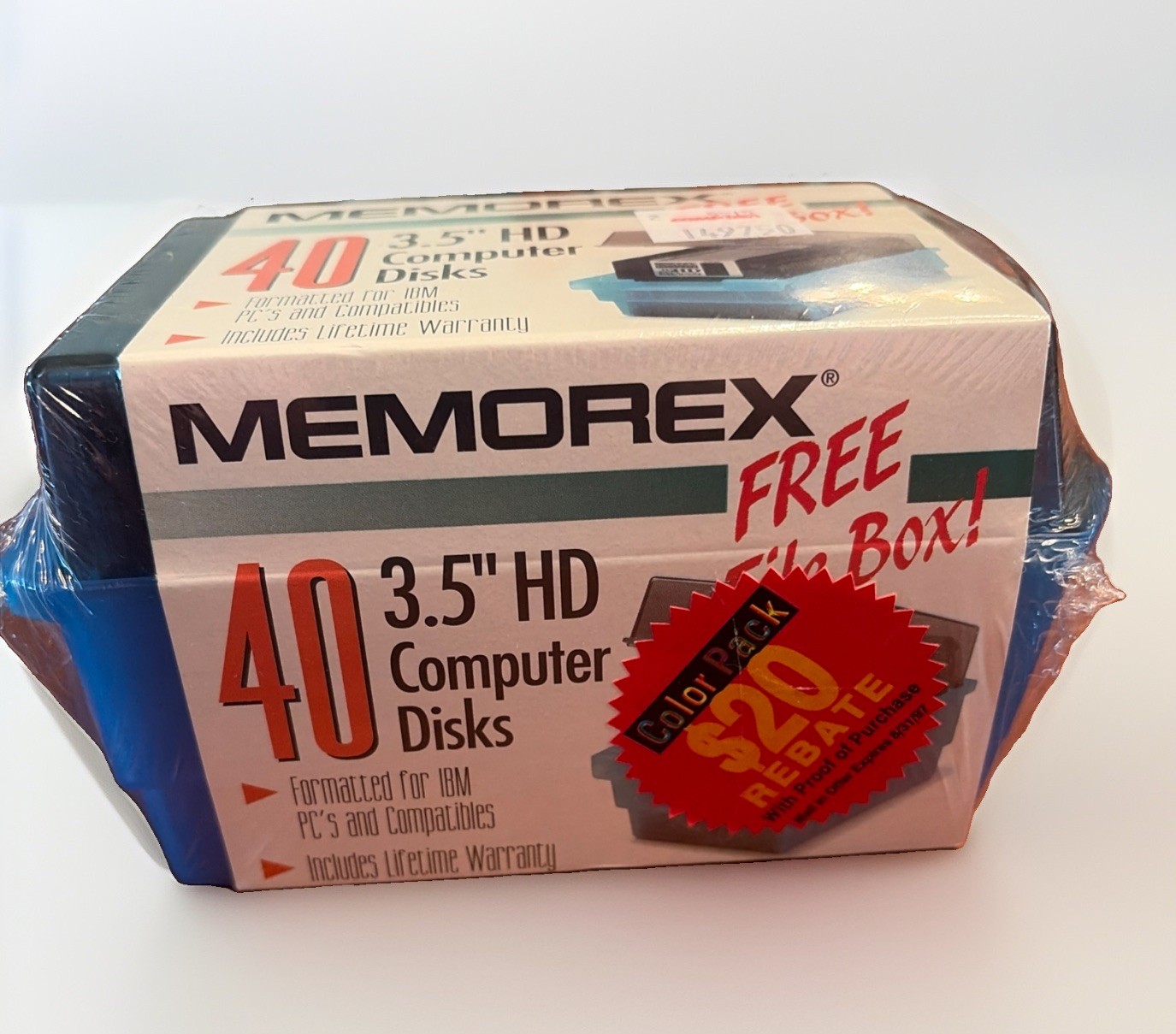 Memorex PC Formatted 3.5" HD 1.44MB Computer Diskettes Rainbow 40 Pack File Box