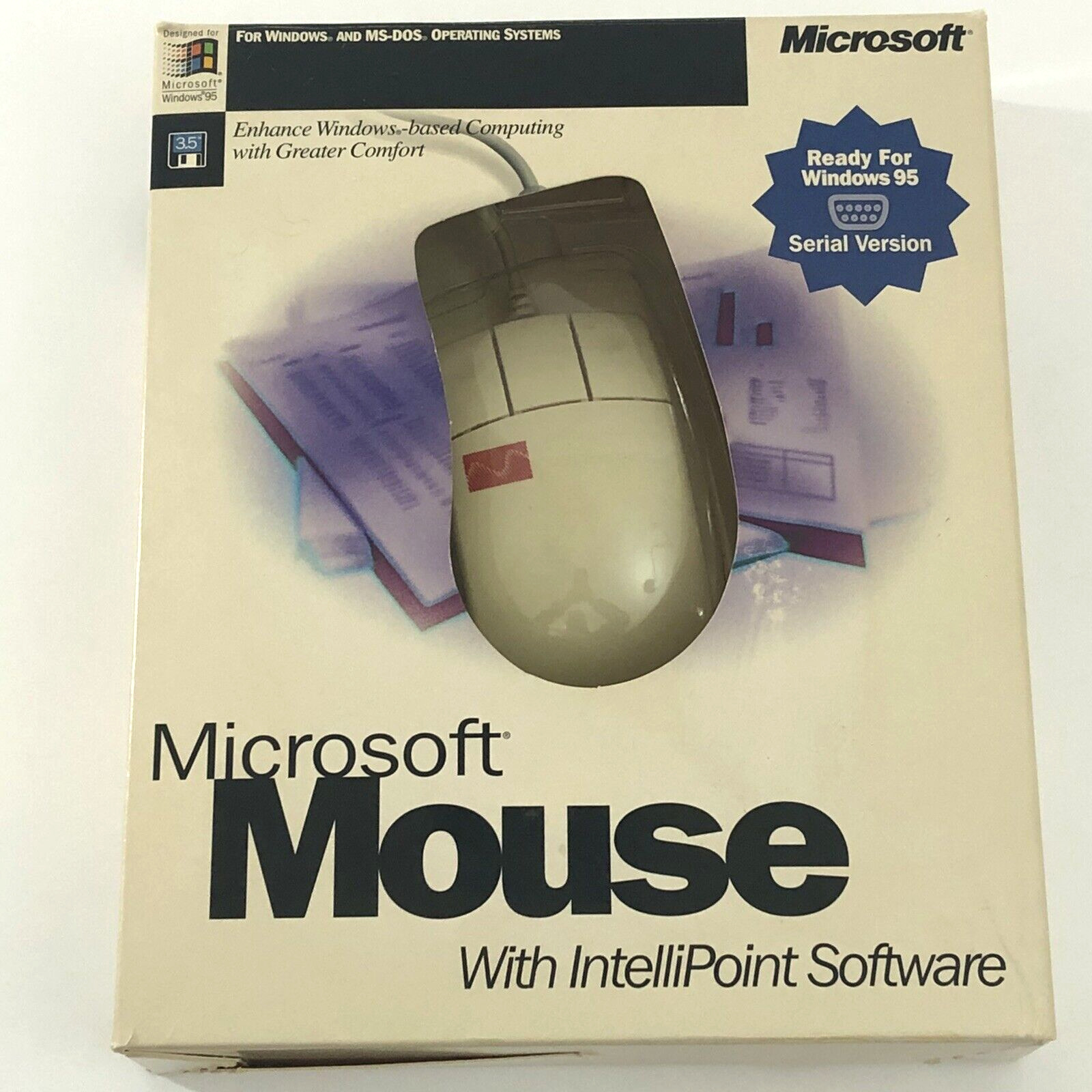 Vintage Microsoft Mouse 2.0 Windows 95 Used In Box - Disks not included