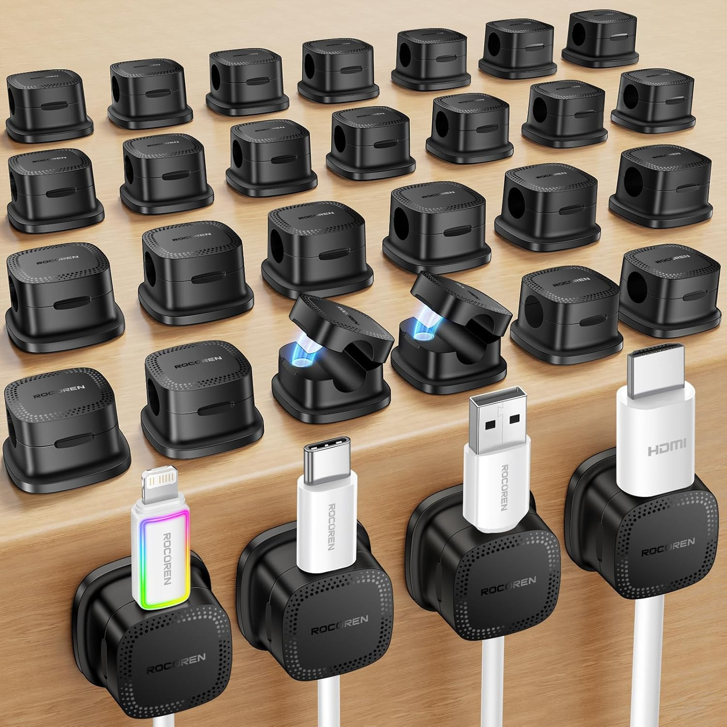 30-Pack Magnetic Adjustable Cable Clips Cord Organizer | Smooth Cable Straps & W