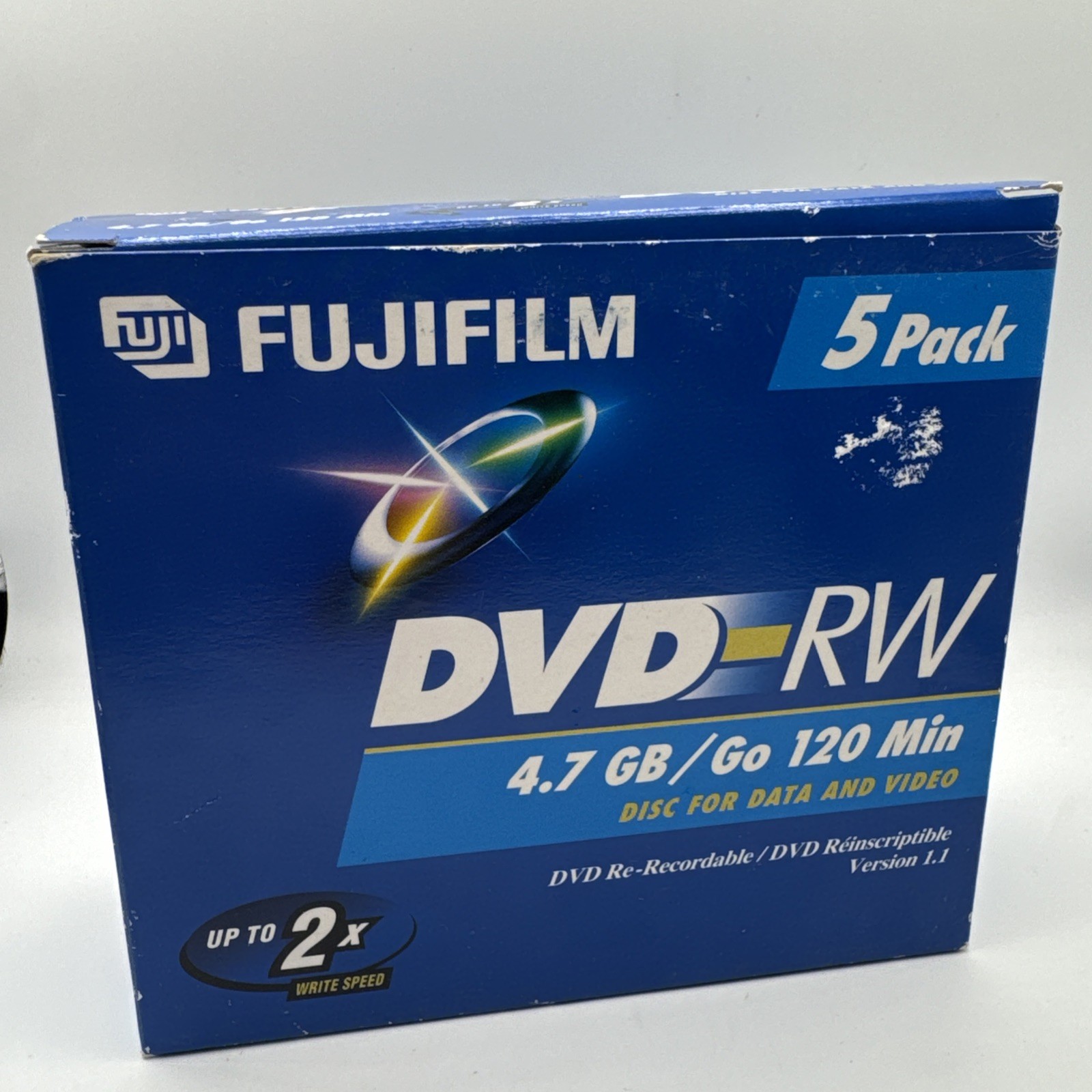 Fujifilm 5 pack DVD RW 4.7GB 120 Min Disc 4X Write Speed 240 Min EP SEALED NEW