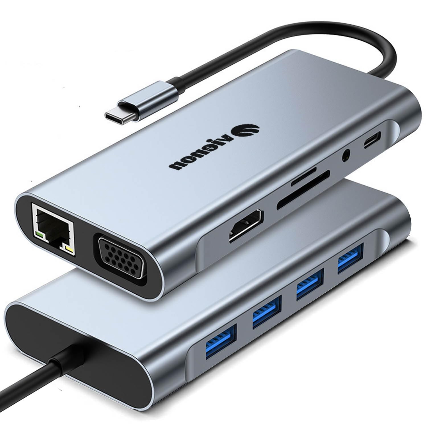 11-in-1 USB C Hub, Laptop Docking Station with RJ45 Gigabit Silver Grey
