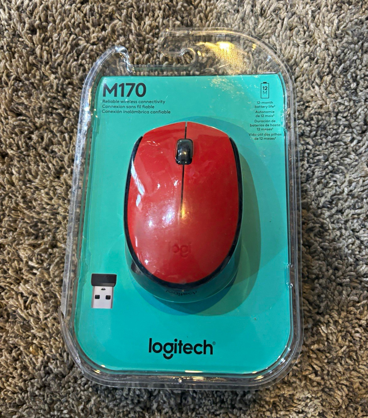 Logitech M170 Wireless Optical Mouse USB Receiver Red/Black 1000 DPI 3-Button