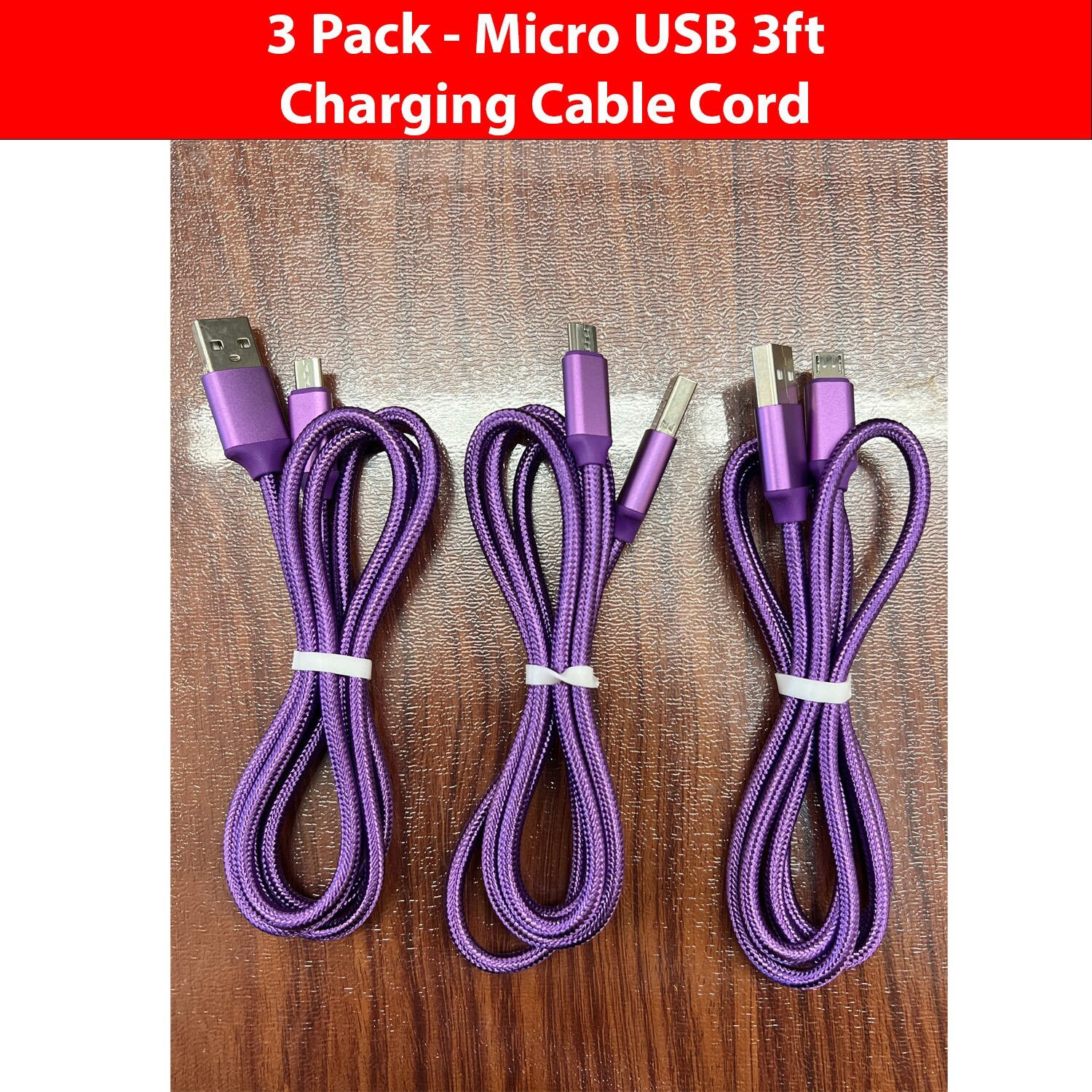 3-Pack 3ft Micro USB V9 to USB Fast Quick Charging Charger Cable Cord Purple