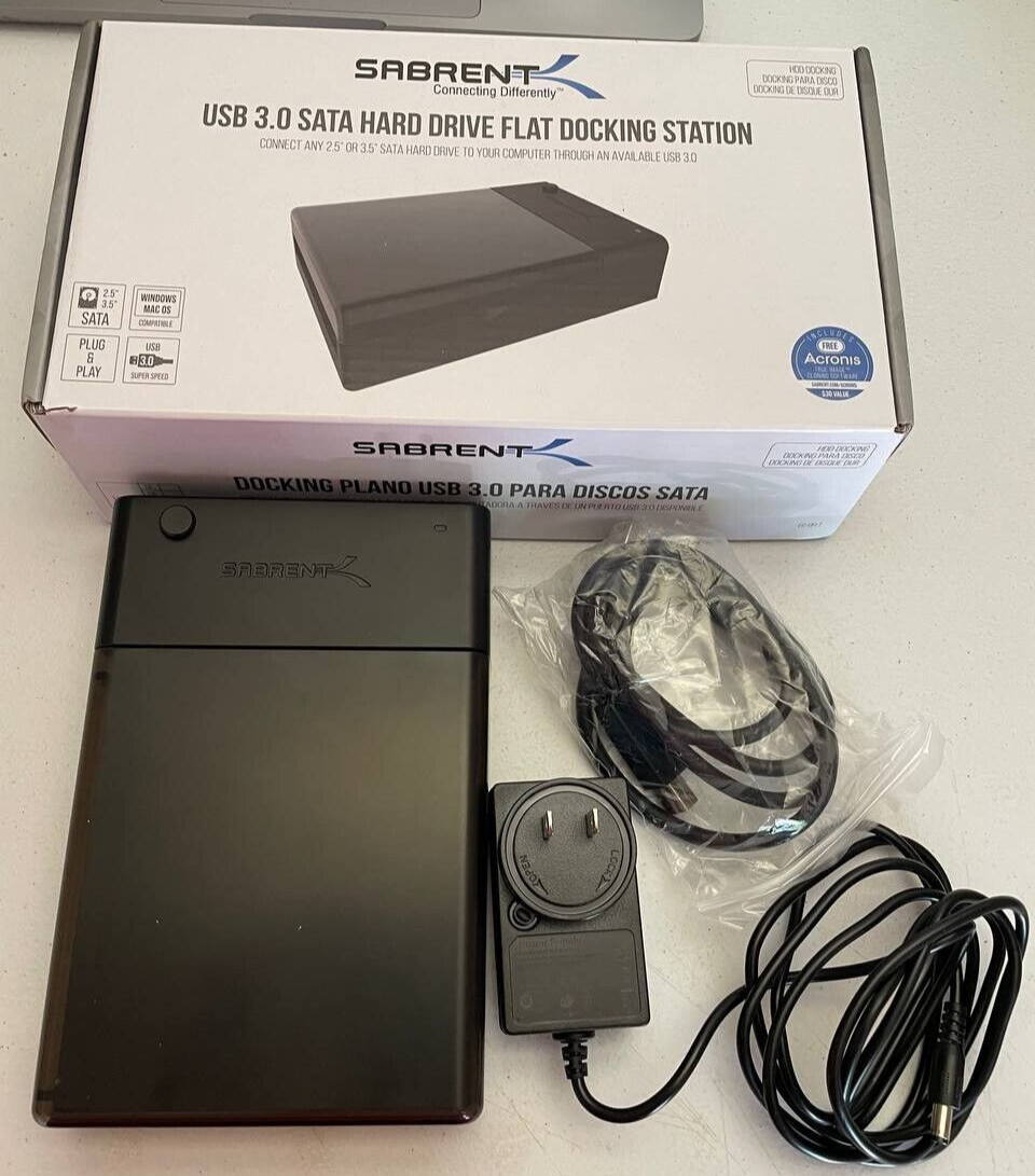 USB 3.0 to SATA External Hard Drive Lay-Flat Docking Station for 2.5 or 3.5in HD