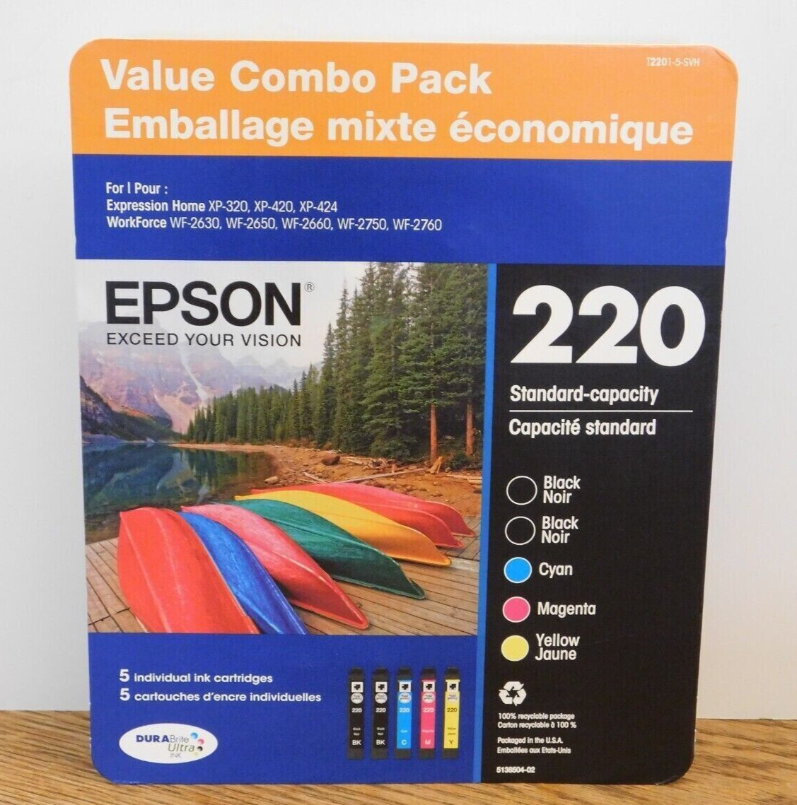 Genuine Epson 220 Ink Cartridge-Combo-2x For XP 420 424 320 Printer-New-5PK