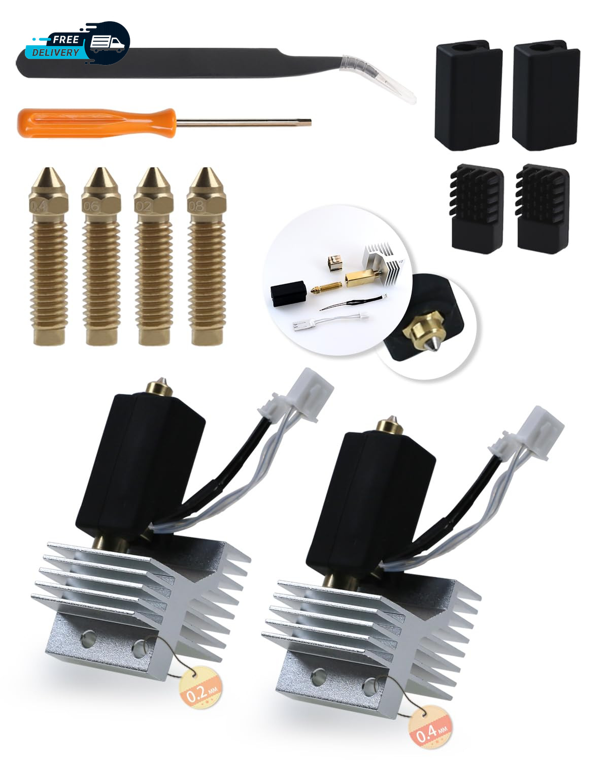 2Pack 0.2MM+0.4MM Ceramic Hotend for Elegoo Centauri Carbon Thermal Efficiency