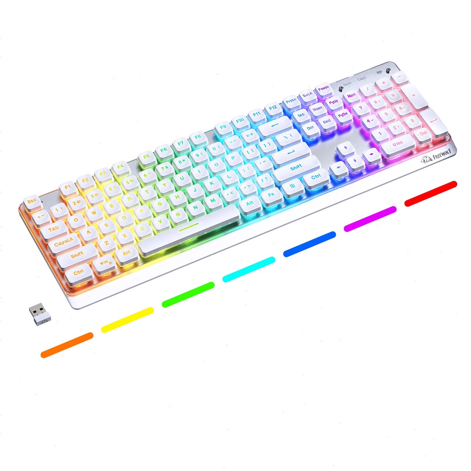 Free wolf M104 Full Size Wireless Gaming Keyboard Tri-Mode RGB 4000mAh Quiet
