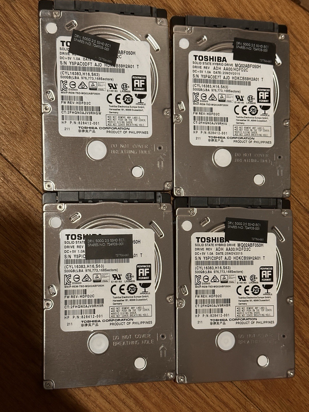 Lot of (8) Toshiba 500GB laptop thin SSHD 2.5 -