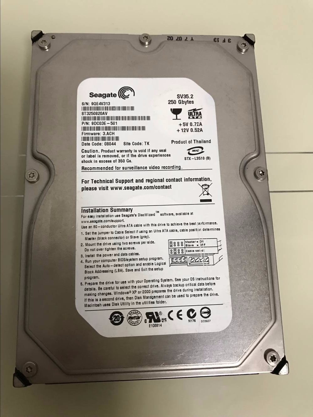 Seagate Barracuda 250GB,Internal,7200 RPM,3.5" (ST3250820AV) IDE PATA Hard Drive