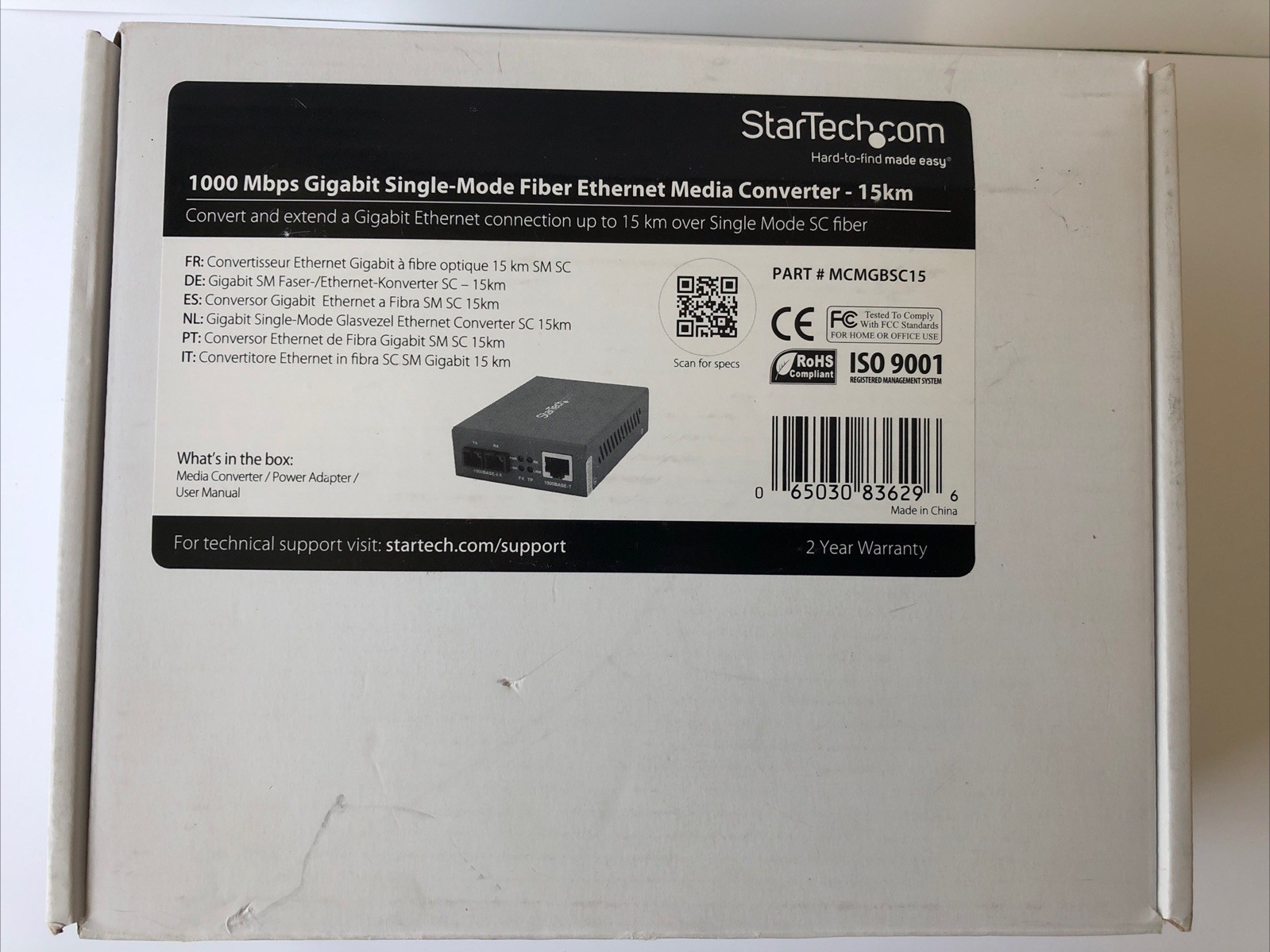 StarTech Gigabit Single Mode Fiber Ethernet Media Converter, MCMGBSC15, NEW