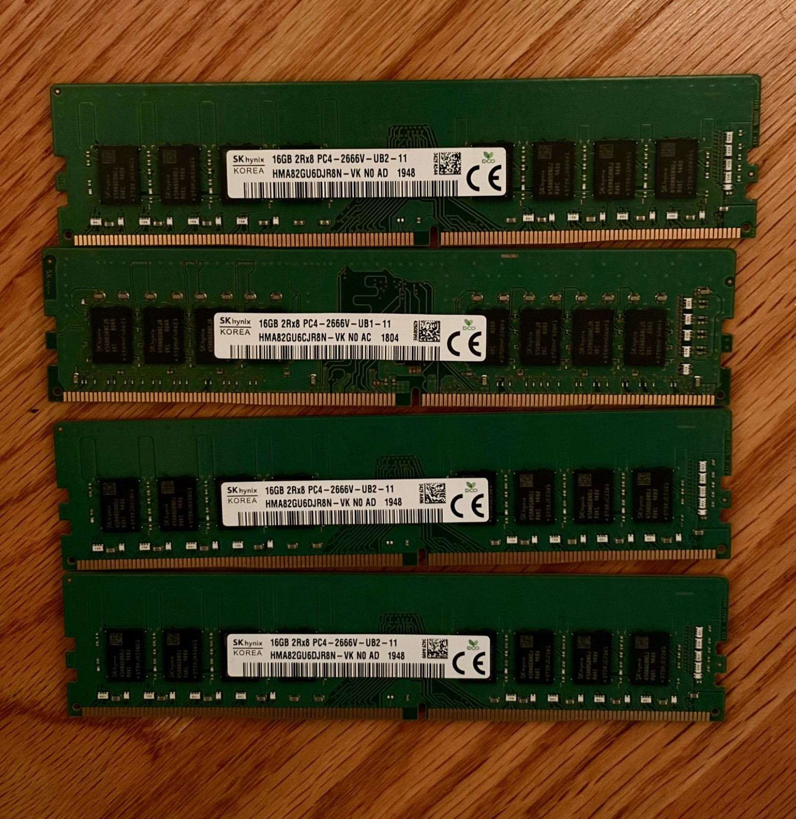 [Lot of 4] SK Hynix 16GB 2Rx8 PC4-2666V DDR4 HMA82GU6DJR8N-VK RAM [64GB total]