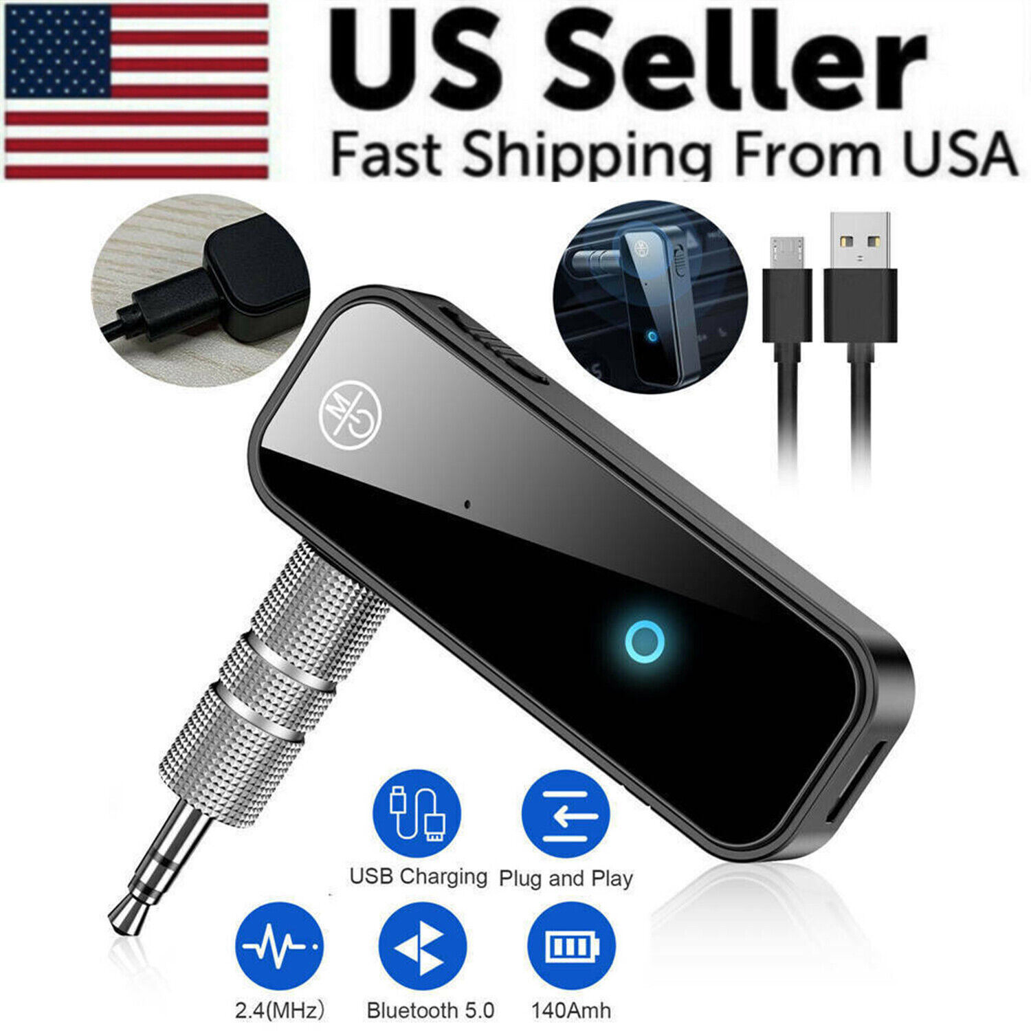 USB Wireless Bluetooth 5.0 Transmitter Receiver 2in1 Car Music Audio Aux Adapter