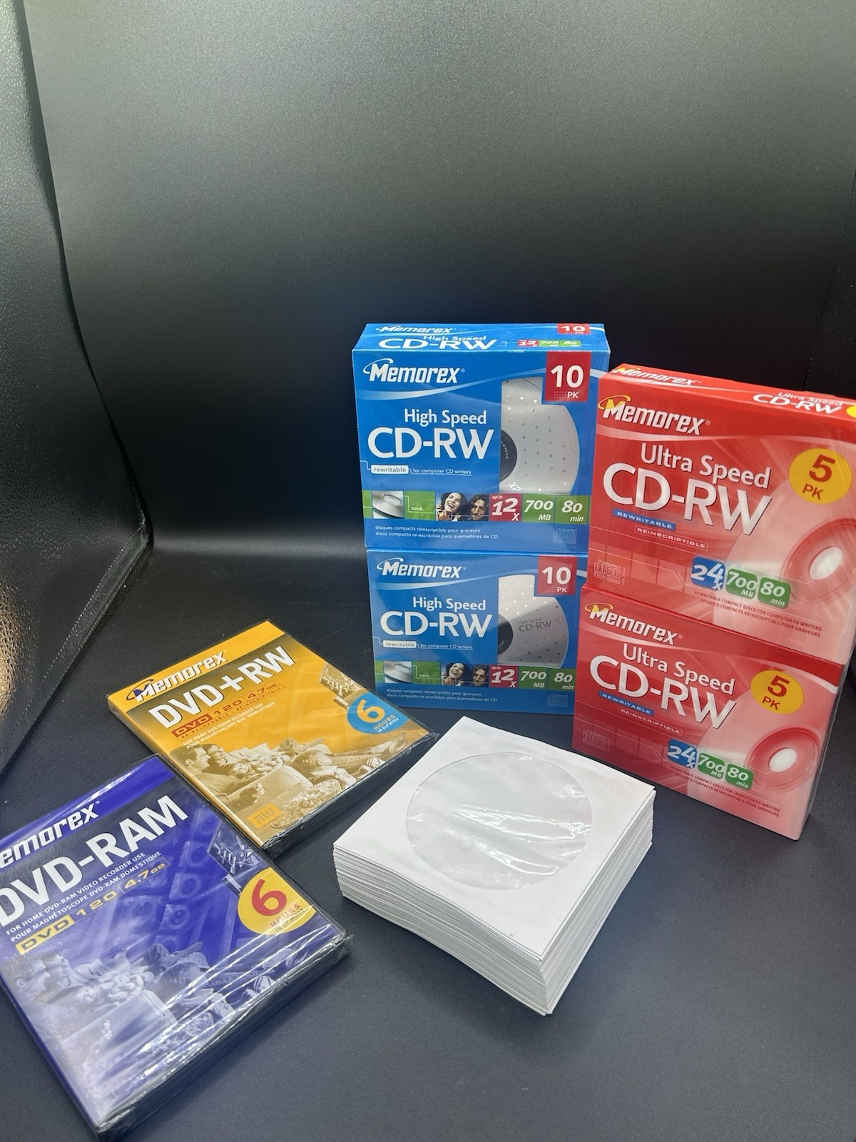 Memorex Lot CD-RW 30 Discs DVD+RW DVD-RAM Sealed New + CD Sleeves