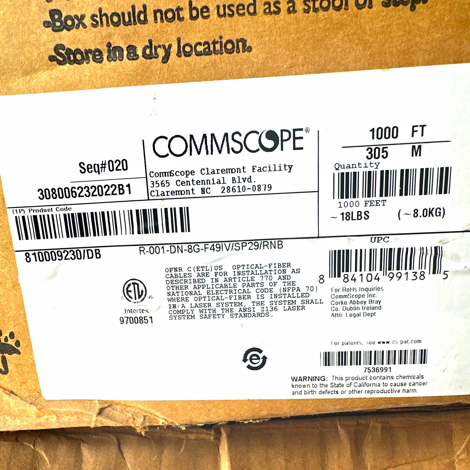 CommScope Single-Mode Optical Network Fiber Cable 1000 ft White Raw Fiber