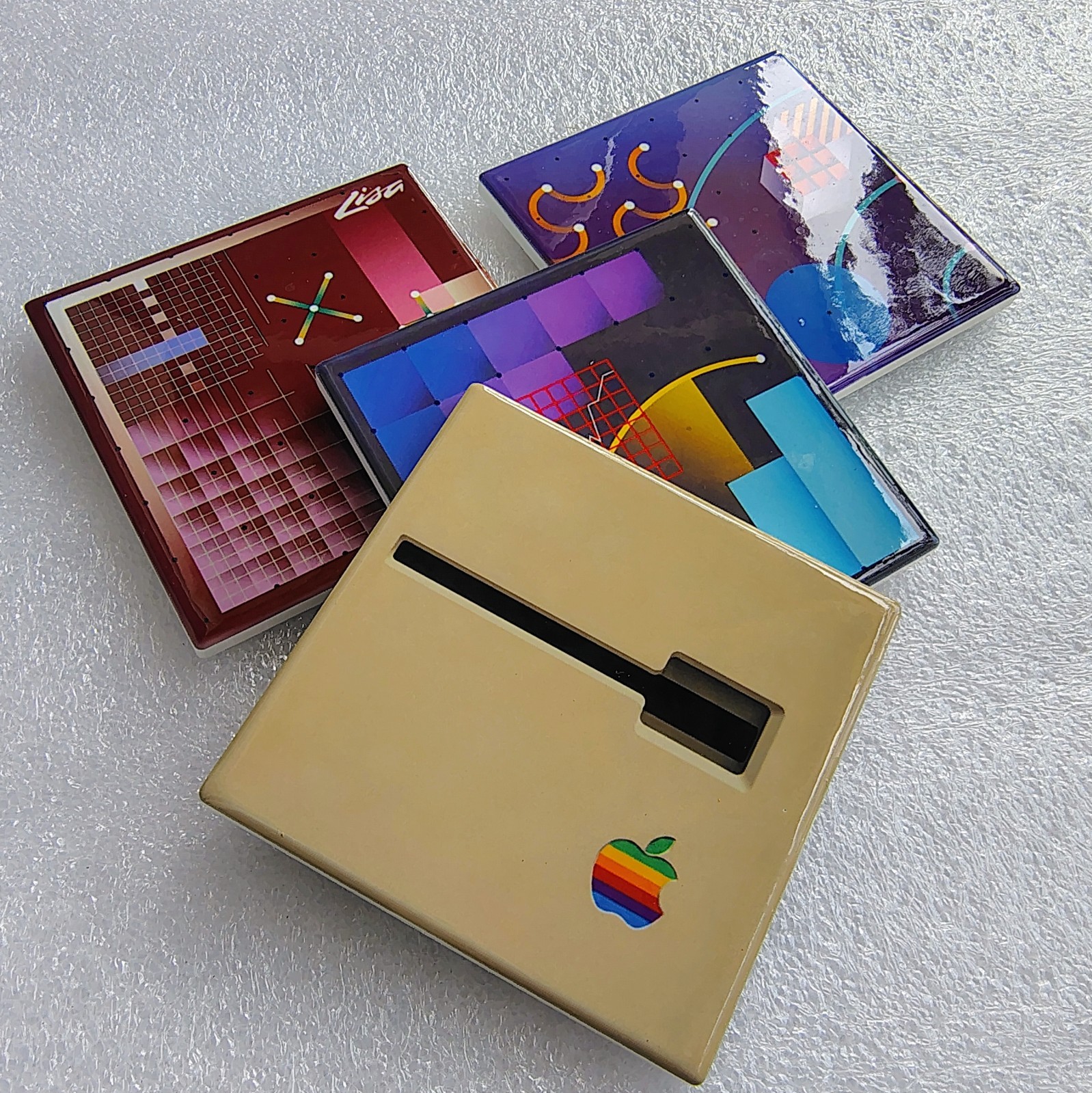 Vintage Apple Lisa Computer Coaster Set (4) - Original 1983 Software Graphics