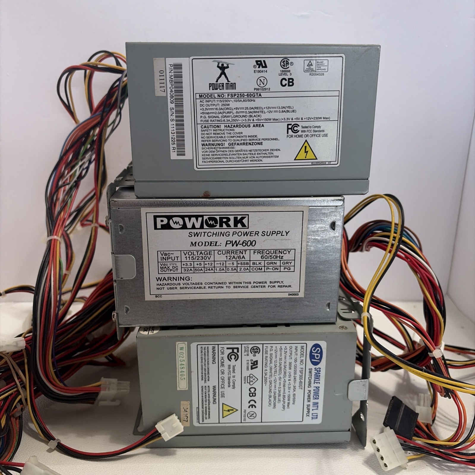 Lot of 3 ATX Computer Power Supplies Sparkle PowerMan Powork Untested