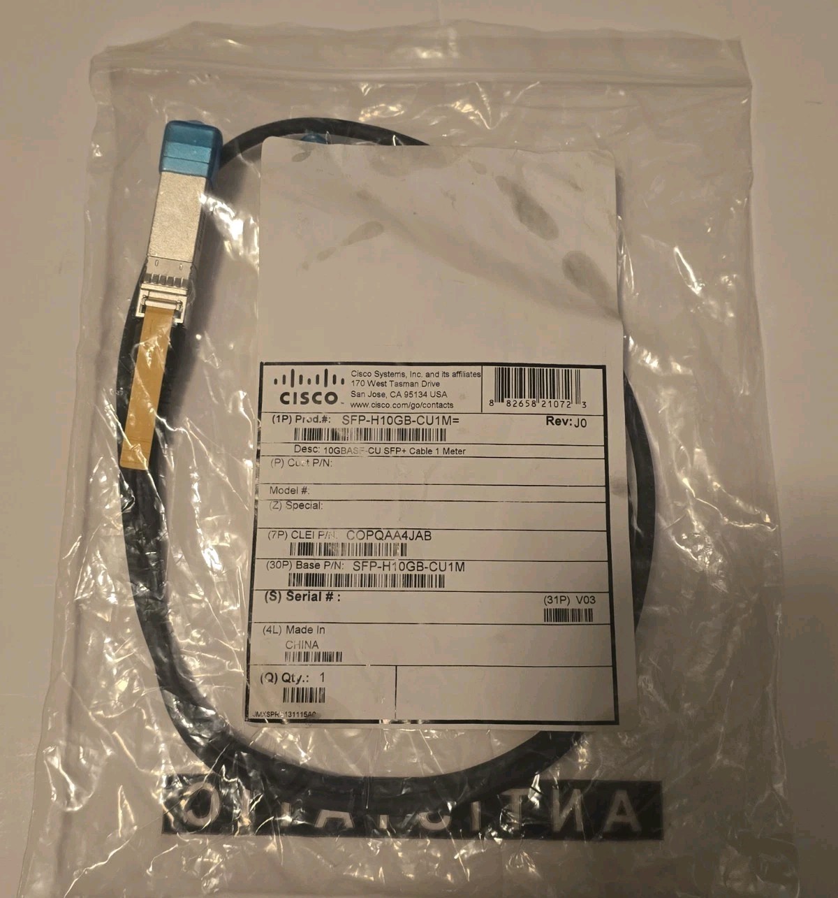 Cisco SFP-H10GB-CU1M 1M 10Gb SFP+ Twinax DAC Passive Copper Cable New