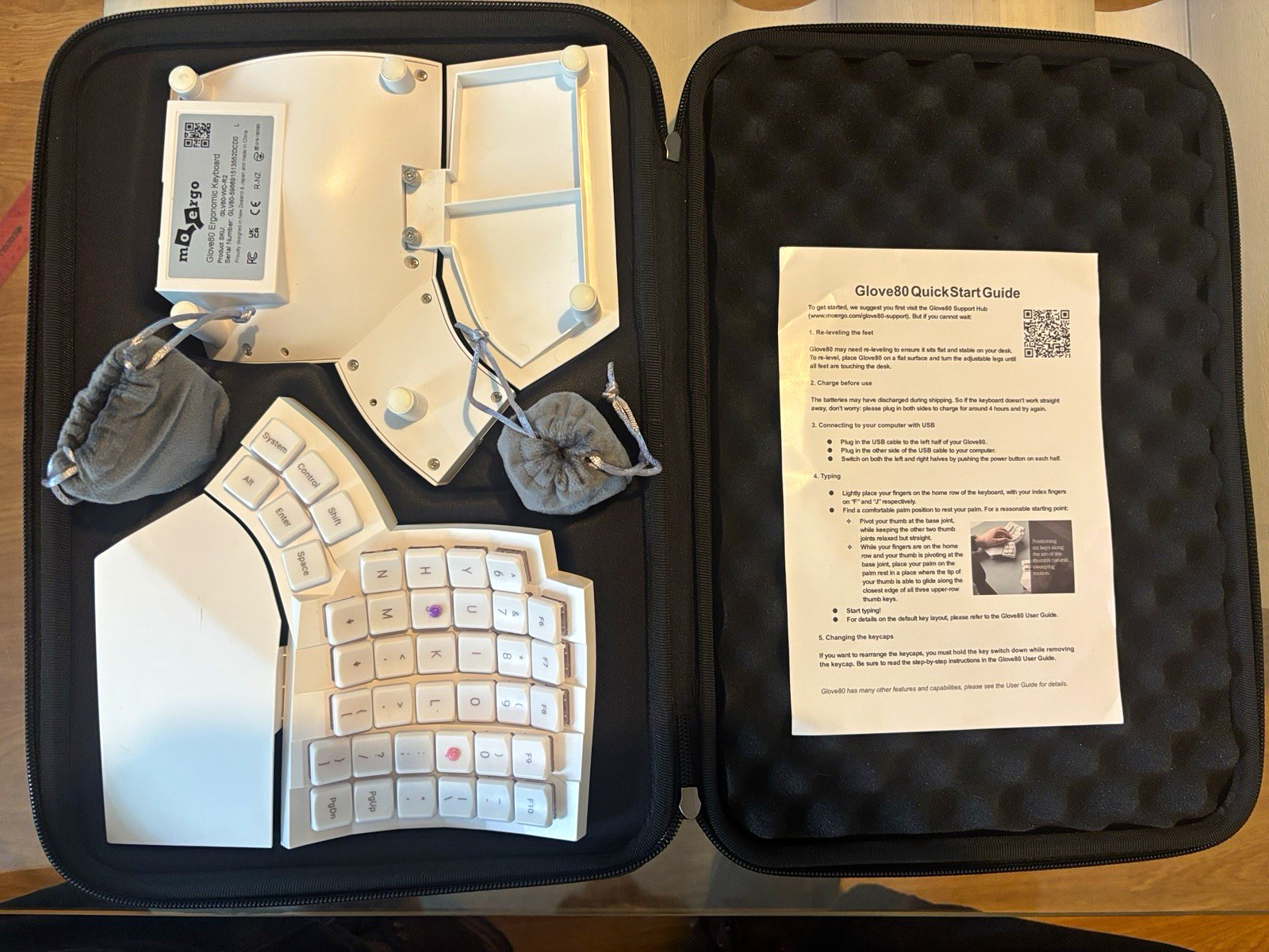 Glove80 White Ergonomic Keyboard Revision 2 with Silent Switches & Travel Case