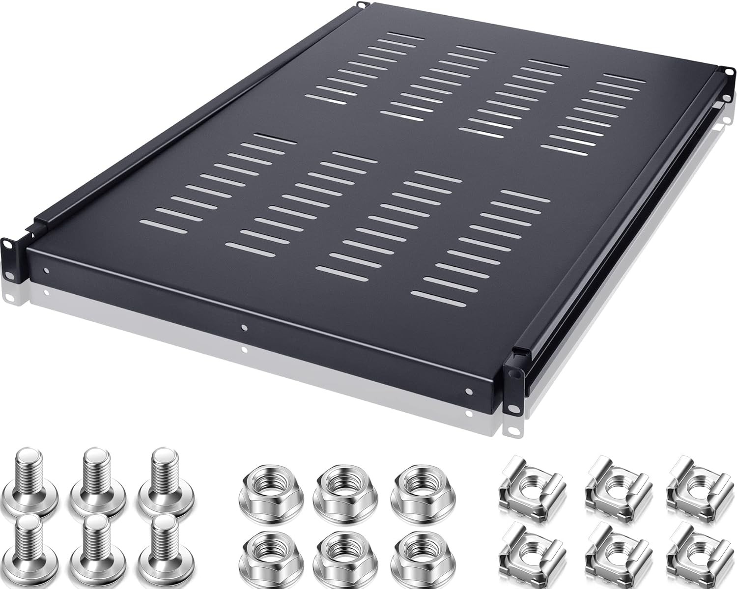 1U Adjustable Rack Mount Shelf Vented Server Rack Drawer 175 lbs 27.5 to 38 Inch