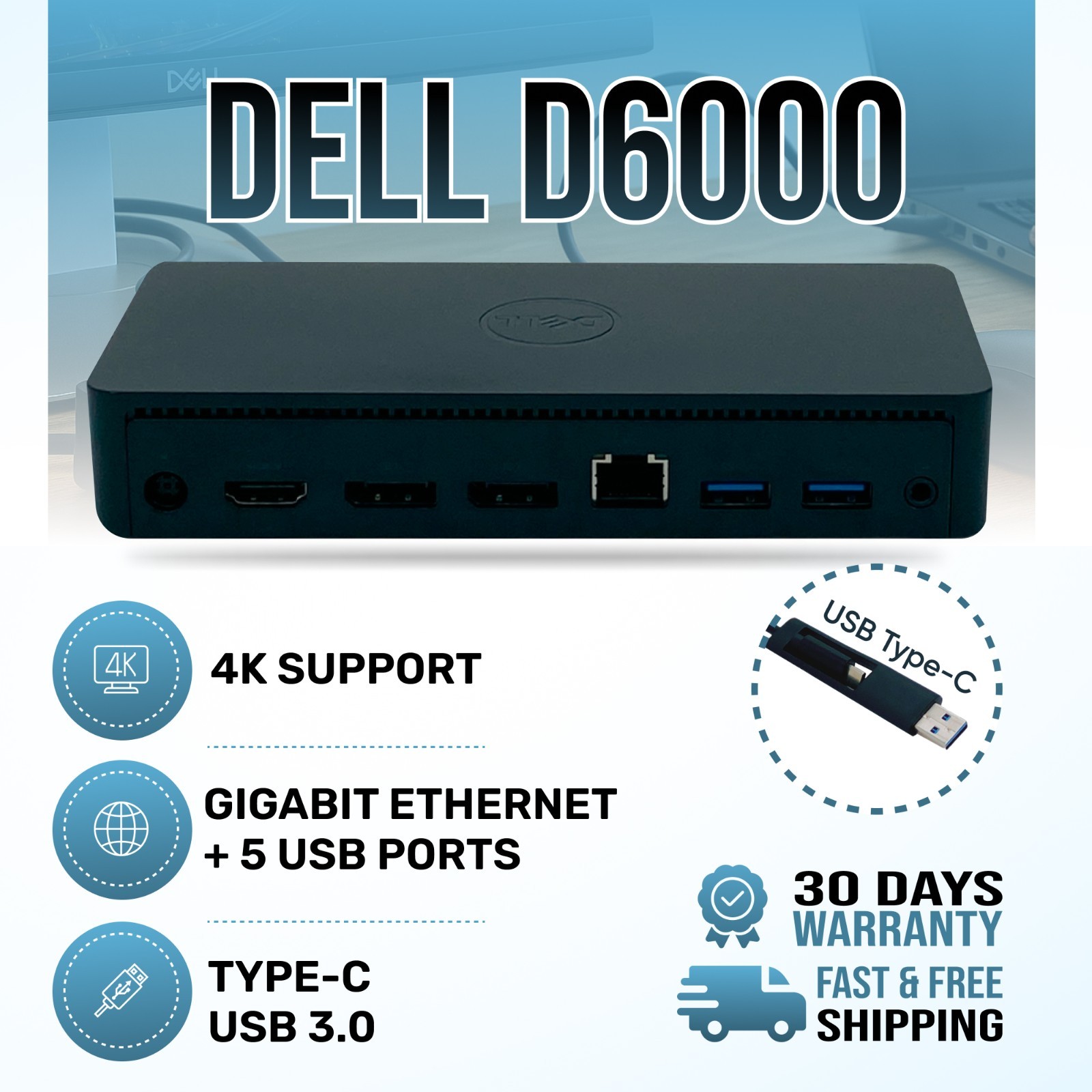 Genuine Dell Docking Station USB-C for XPS 15 9510 9500 7590 9570 NO AC ADAPTER