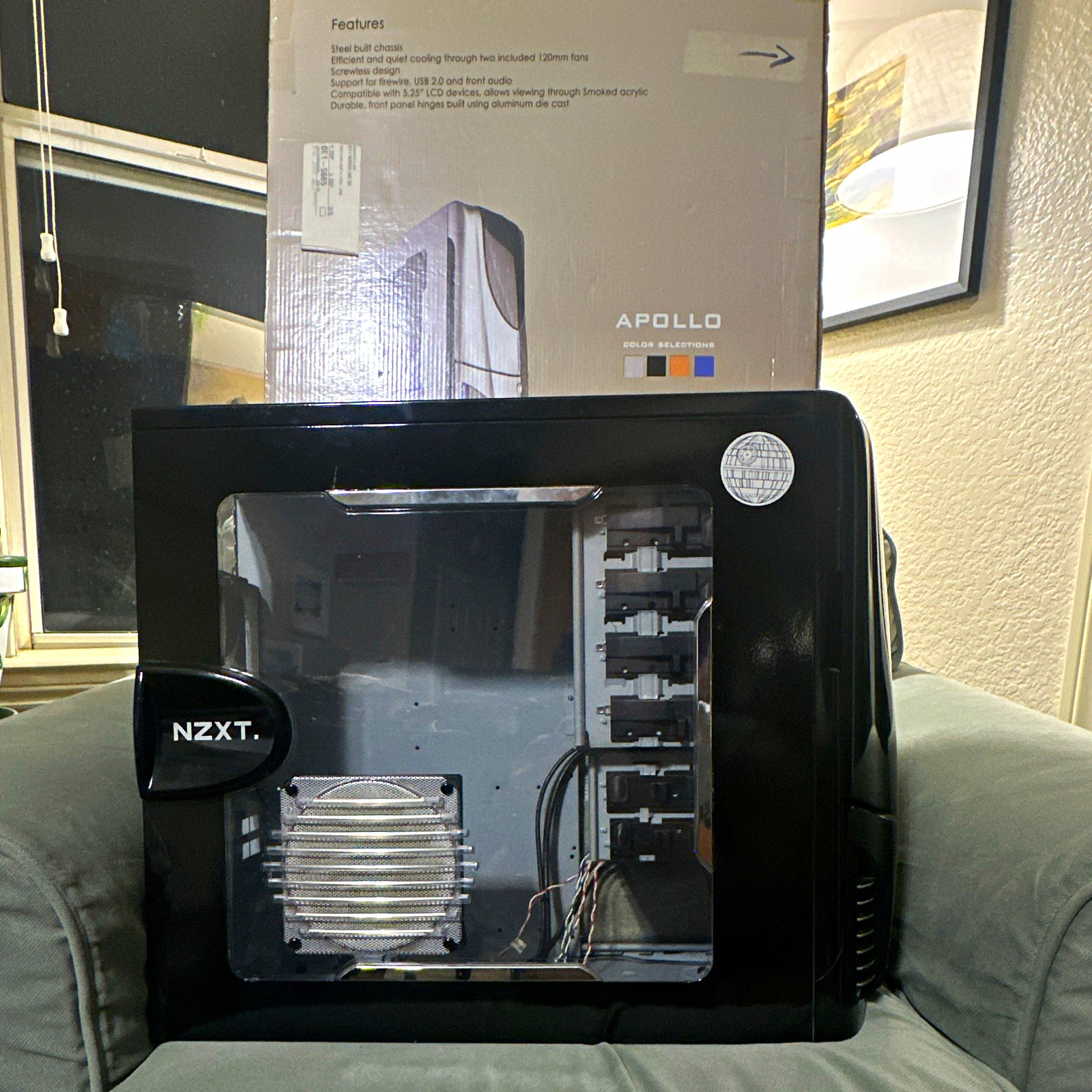 NZXT Apollo ATX Mid Tower Case Black Acrylic Window Original Box Very Good 3 Fan