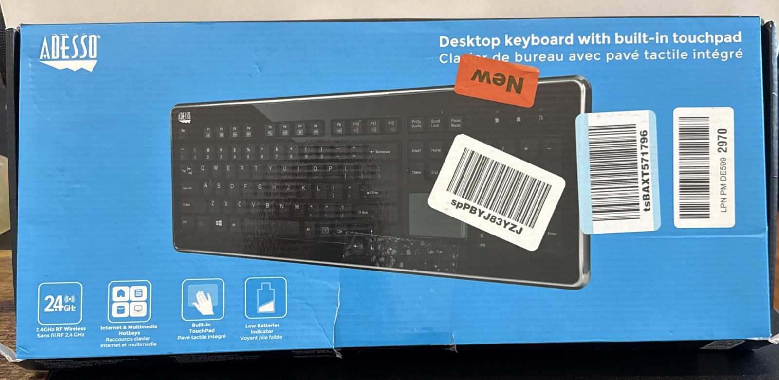 Adesso Slimtouch Wkb-4400ub Keyboard - Wireless Rf - Usb - 104 X Key - Qwerty -
