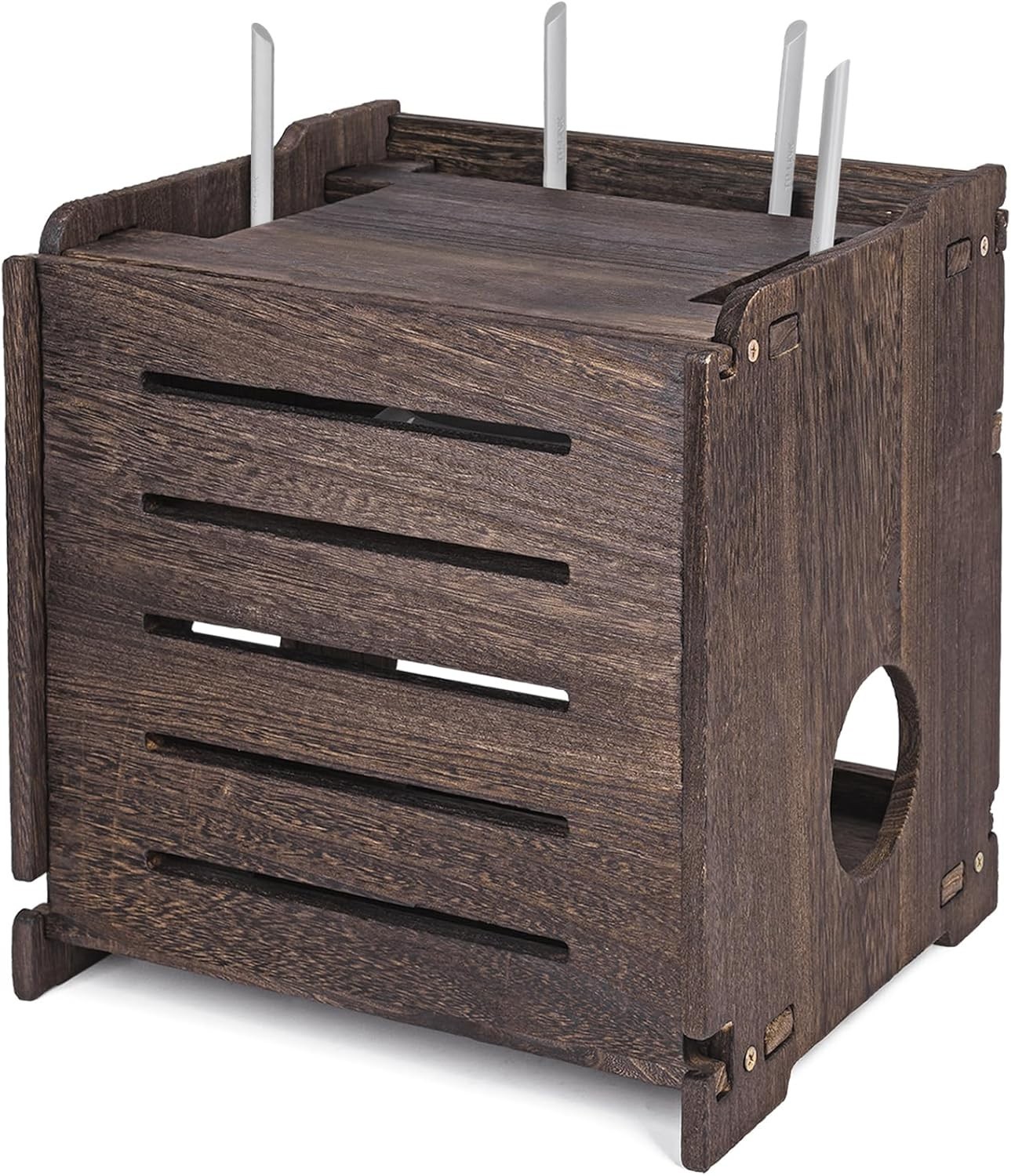 Wooden Wireless WiFi Router Storage Box Modem Router Cover Wood Shelf Power S...