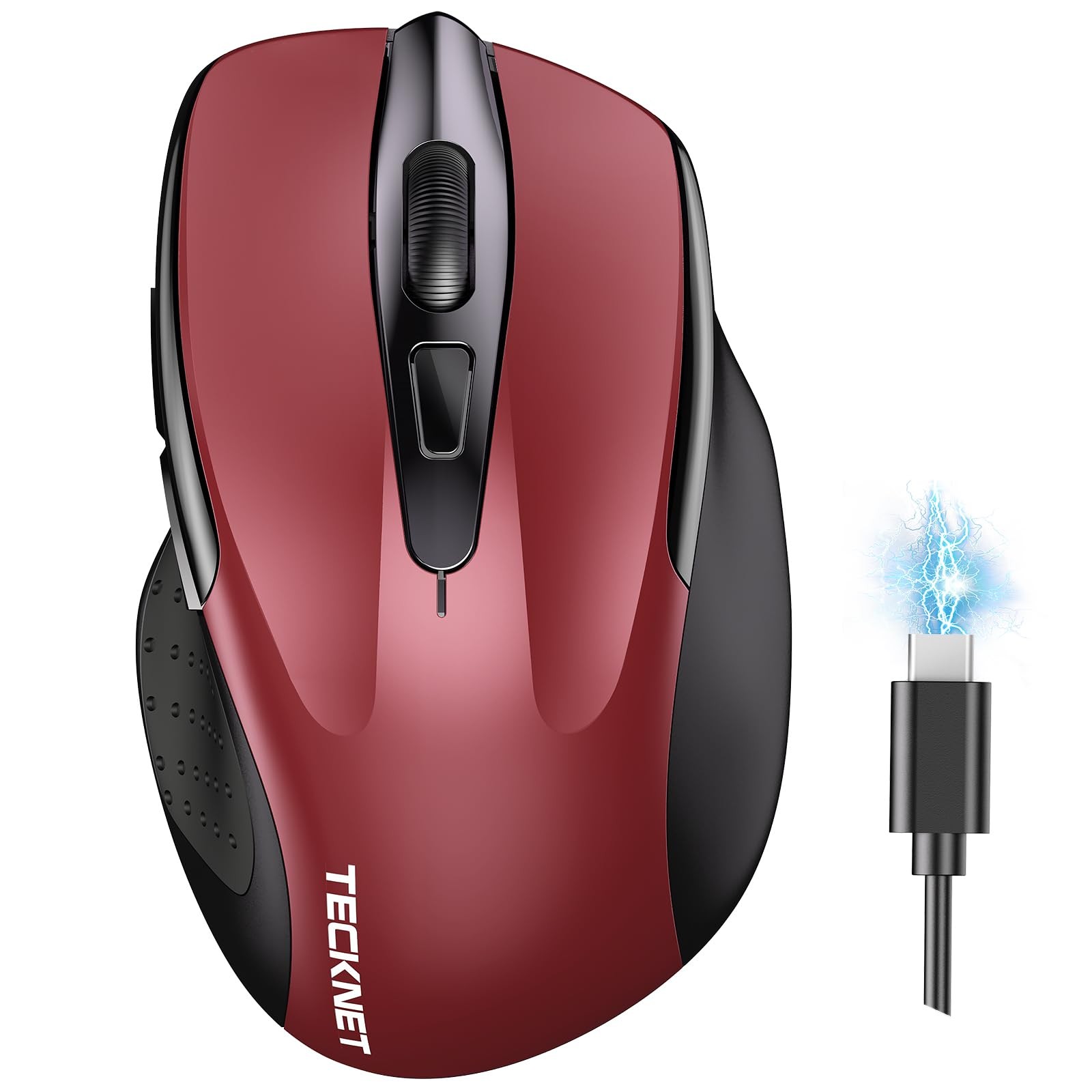 TECKNET TK-MS317 Wireless Rechargeable Mouse BT 5.0/2.4G Silent Red New