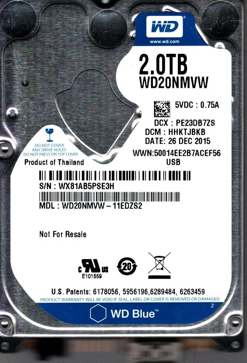 WD20NMVW-11EDZS2 S/N: WX81A DCM: HHKTJBKB WESTERN DIGITAL 2TB THAILAND DEC 2015